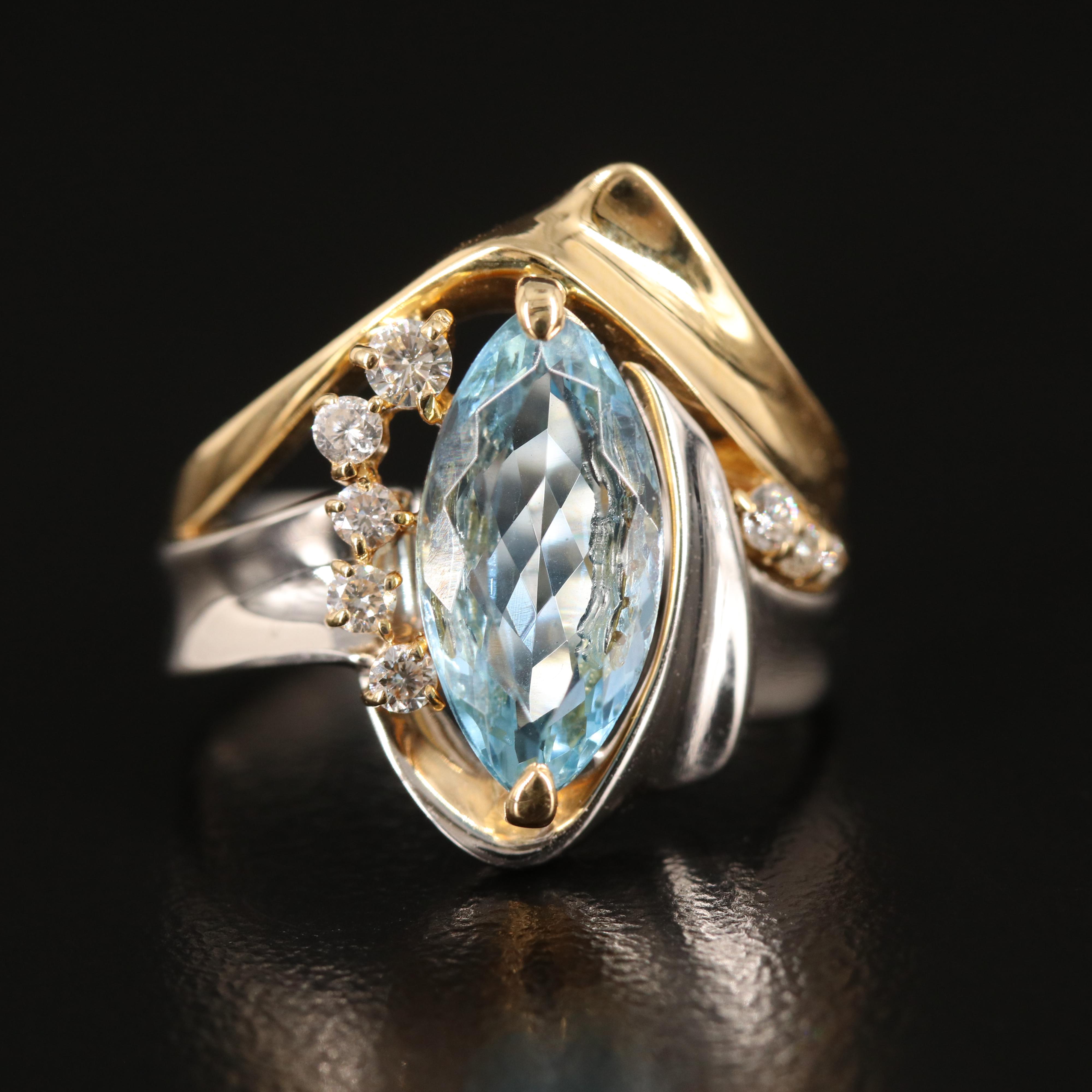 18K and Platinum Aquamarine and Diamond Ring
