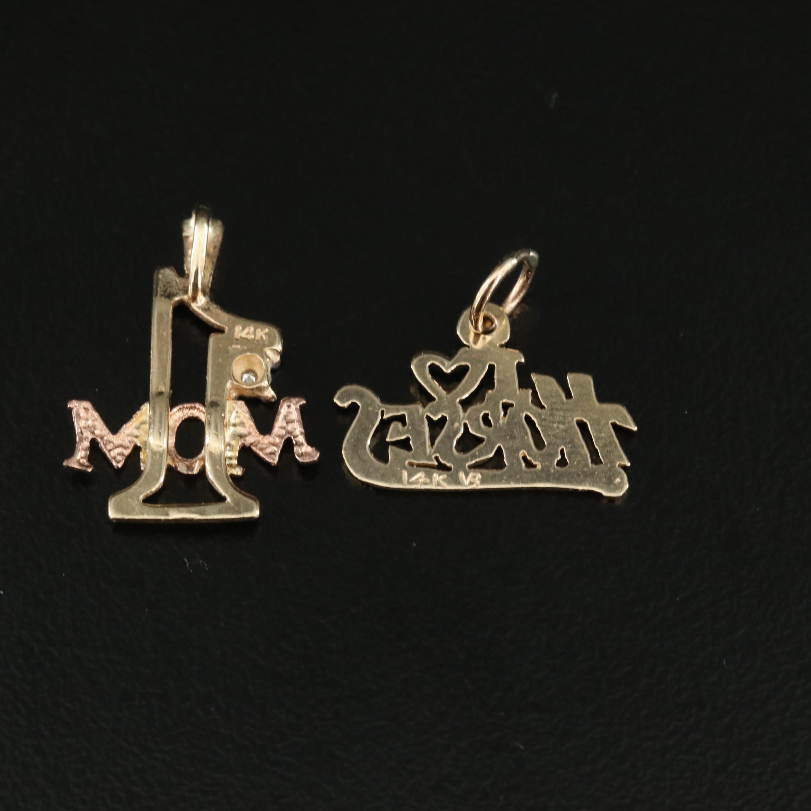 14K 0.01 CTW Diamond "# MOM" Pendant and 14K "I Love Horses" Pendant