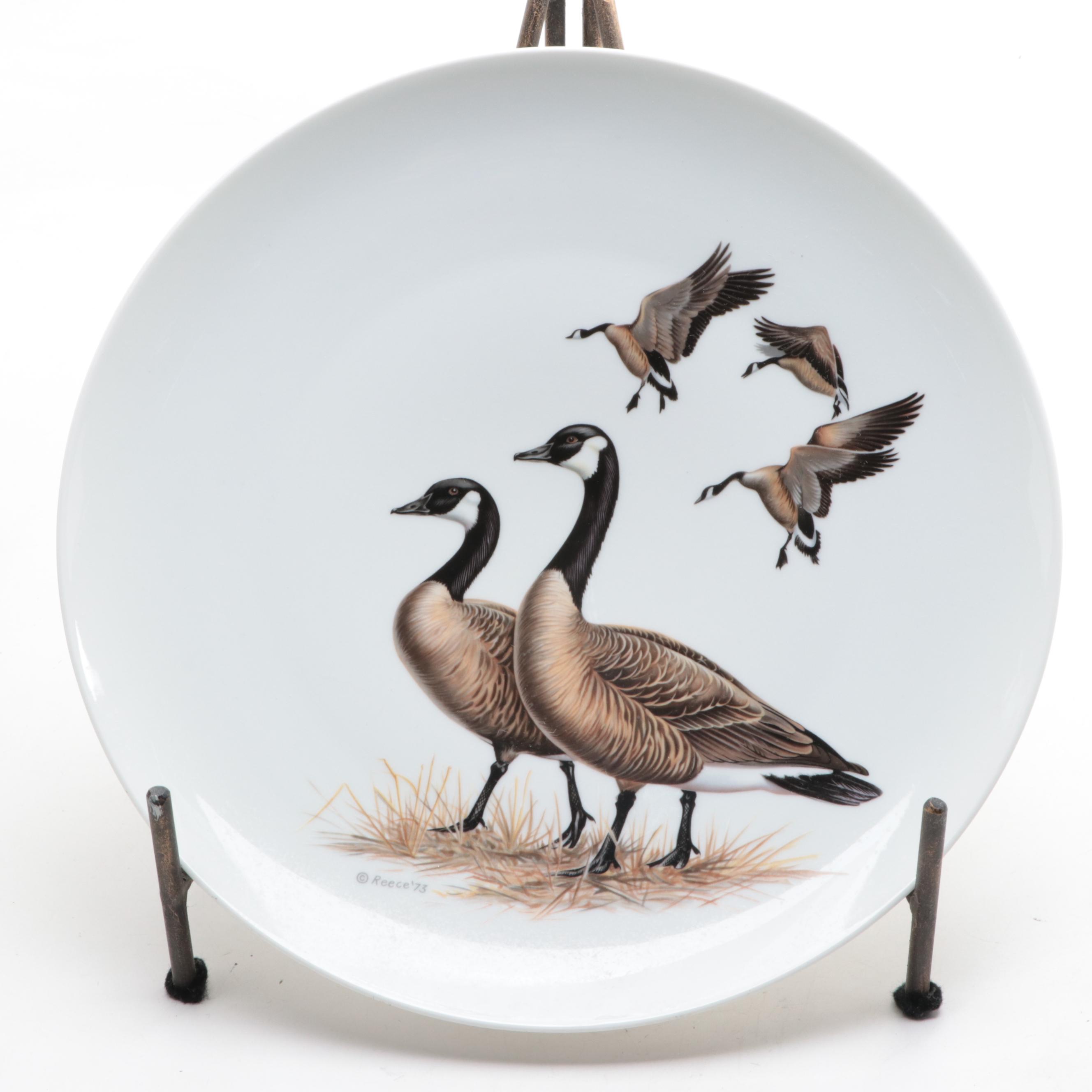 Ducks Unlimited Canada Geese Fruitwood Box with Porcelain Collector Plate
