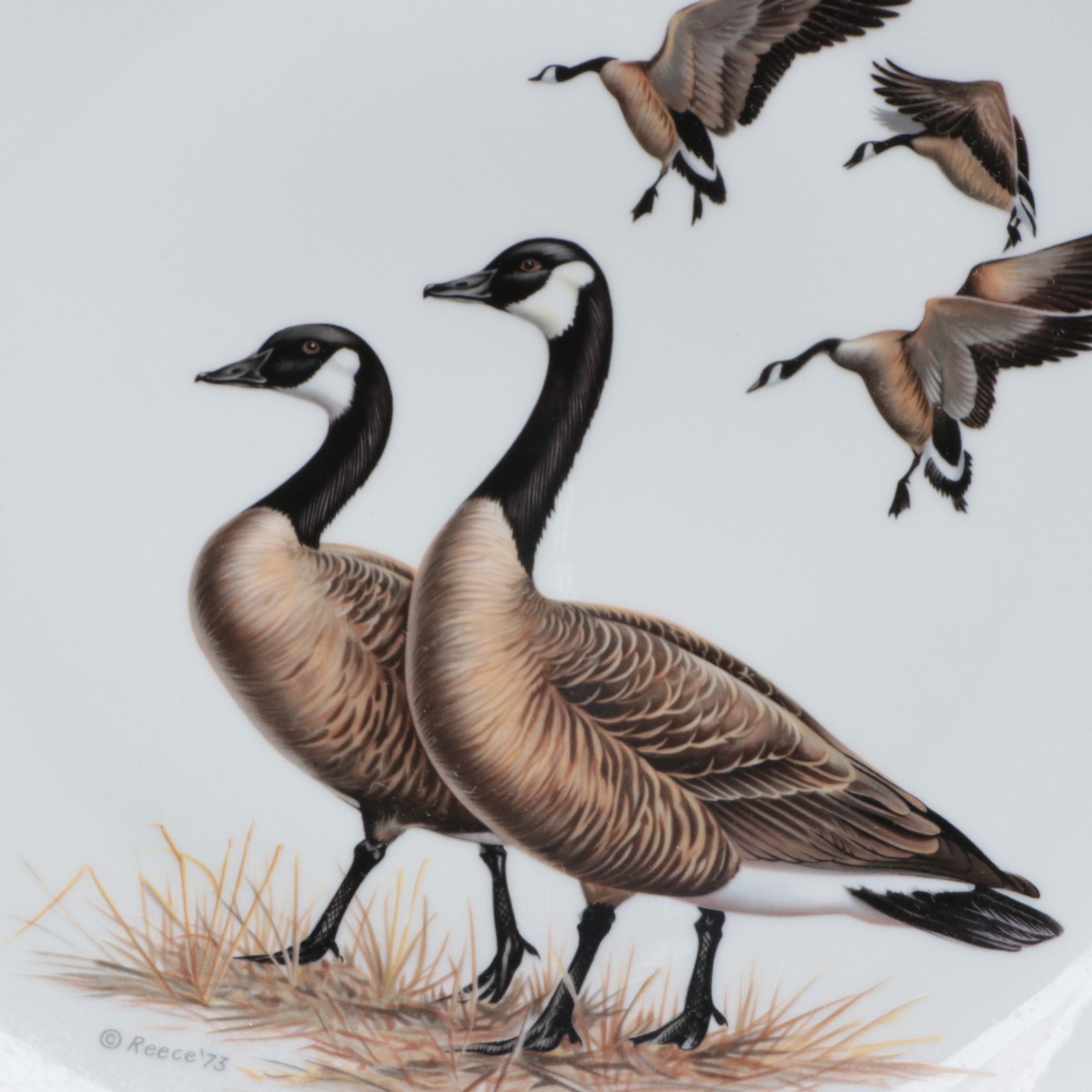 Ducks Unlimited Canada Geese Fruitwood Box with Porcelain Collector Plate