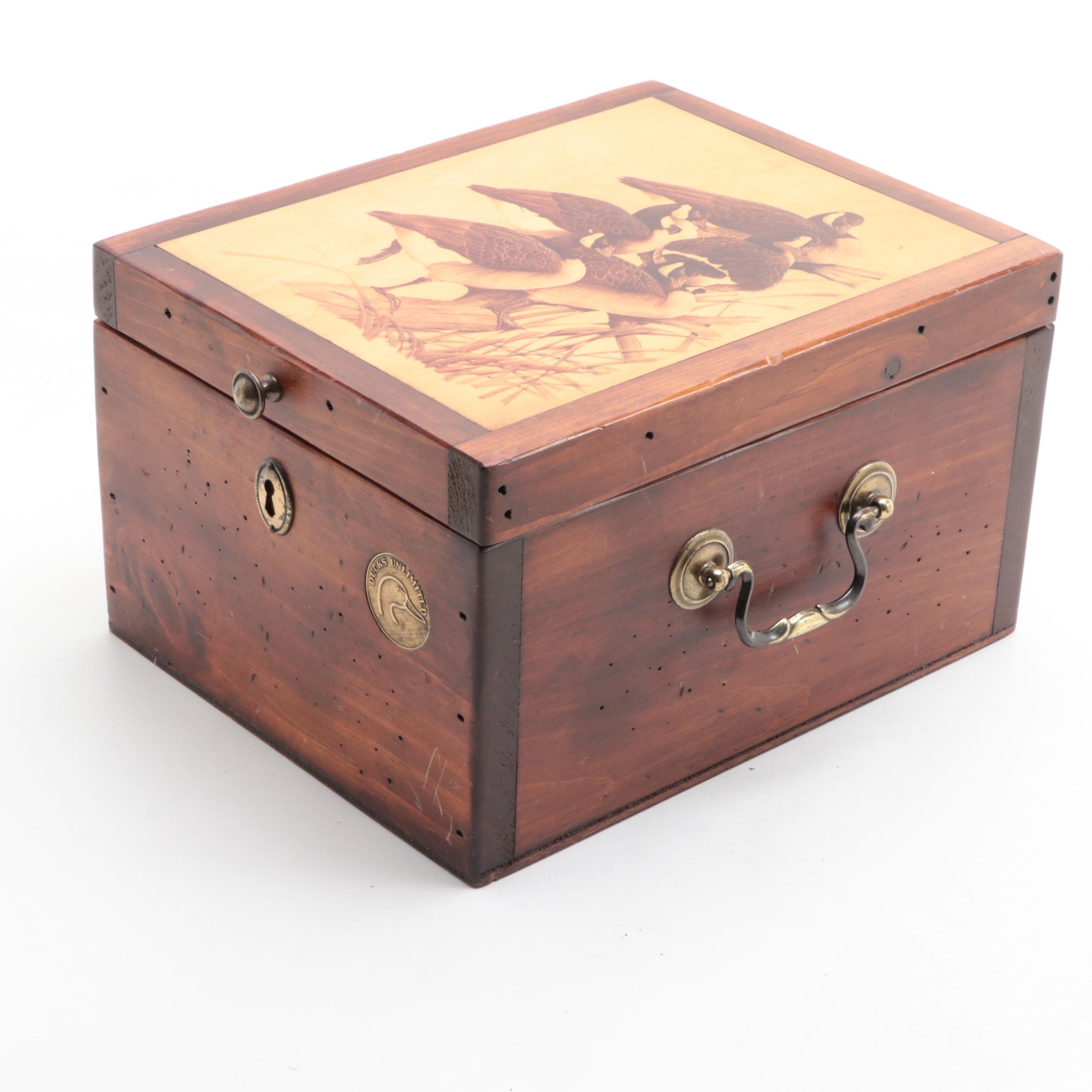 Ducks Unlimited Canada Geese Fruitwood Box with Porcelain Collector Plate
