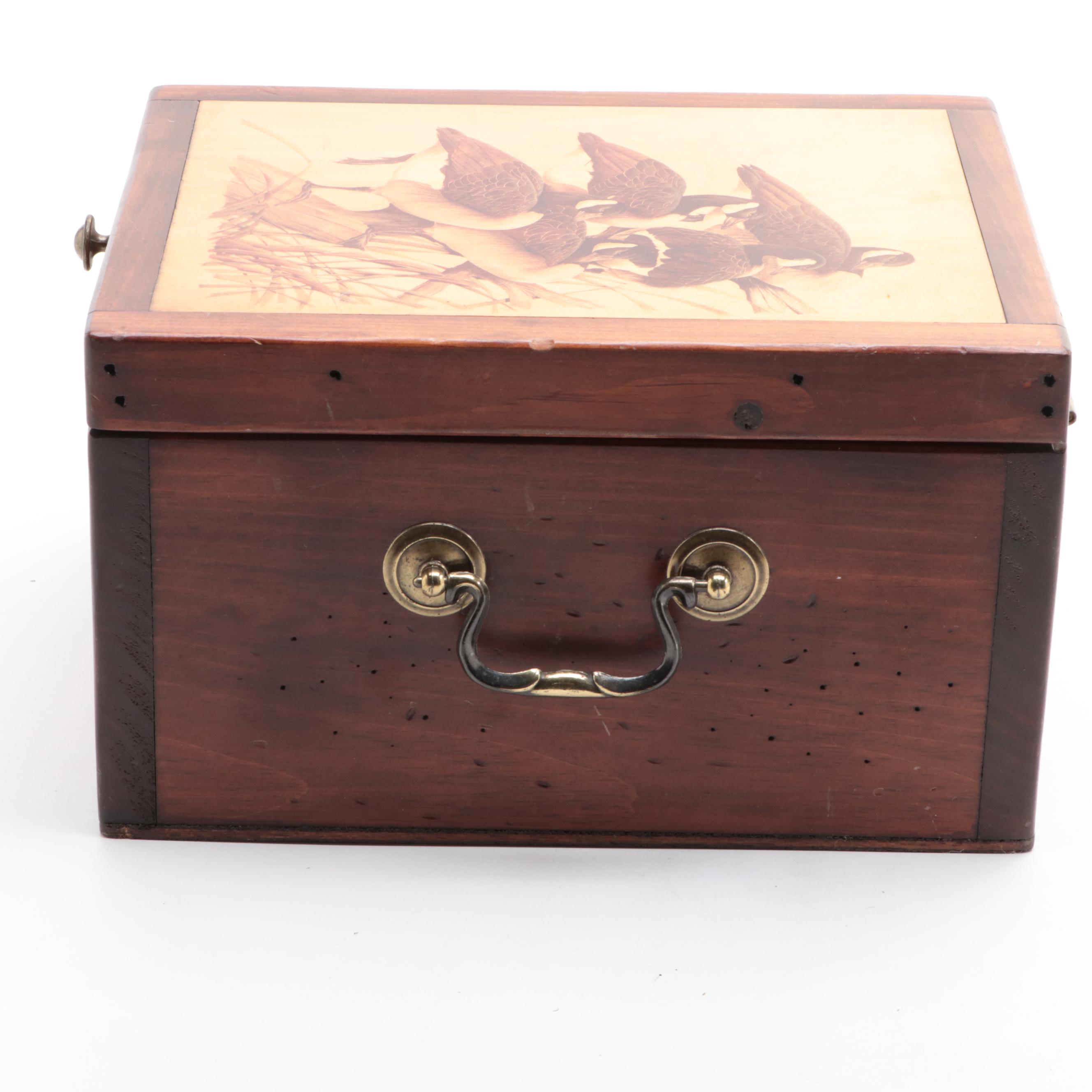 Ducks Unlimited Canada Geese Fruitwood Box with Porcelain Collector Plate