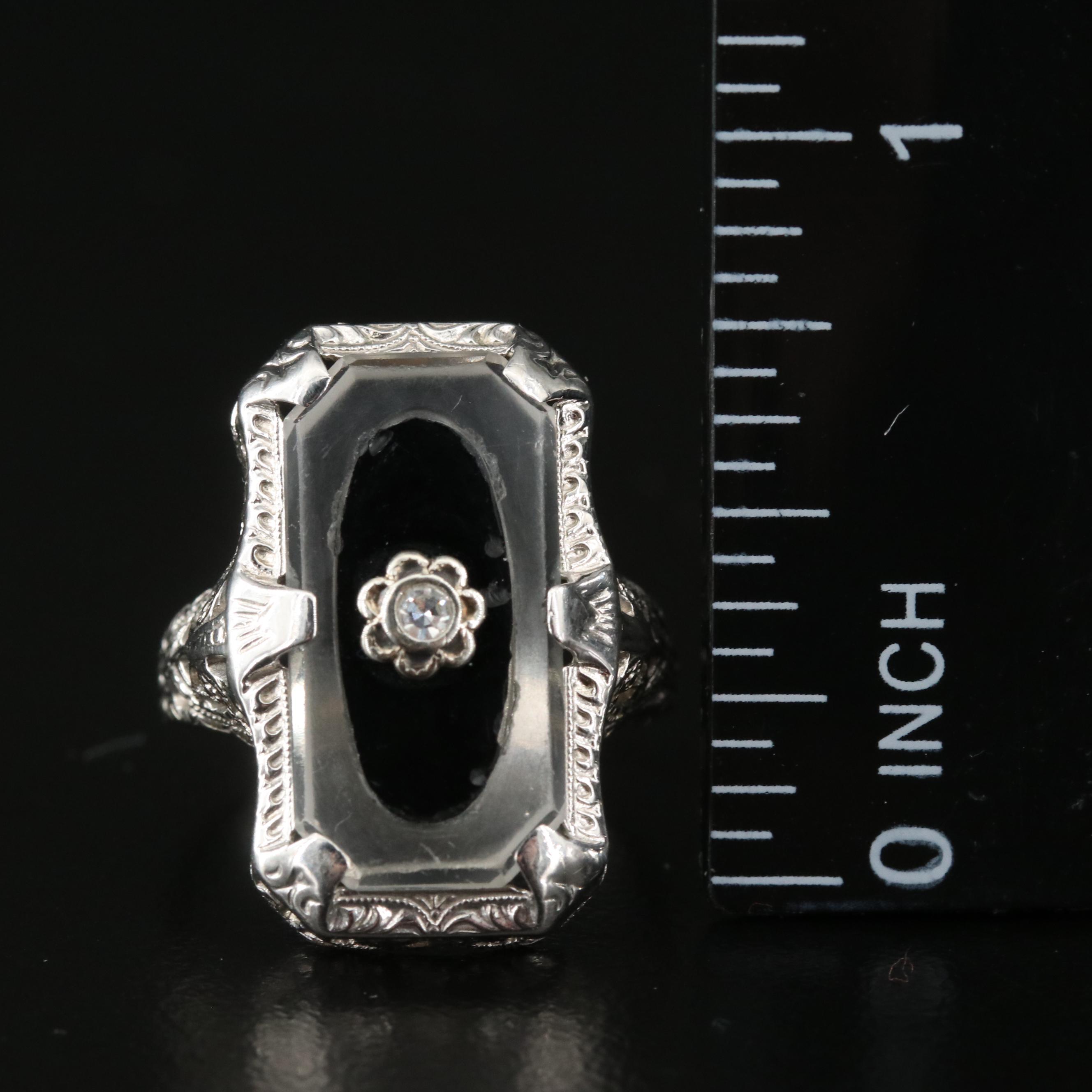 14K Black Onyx, Rose Quartz and Diamond Ring