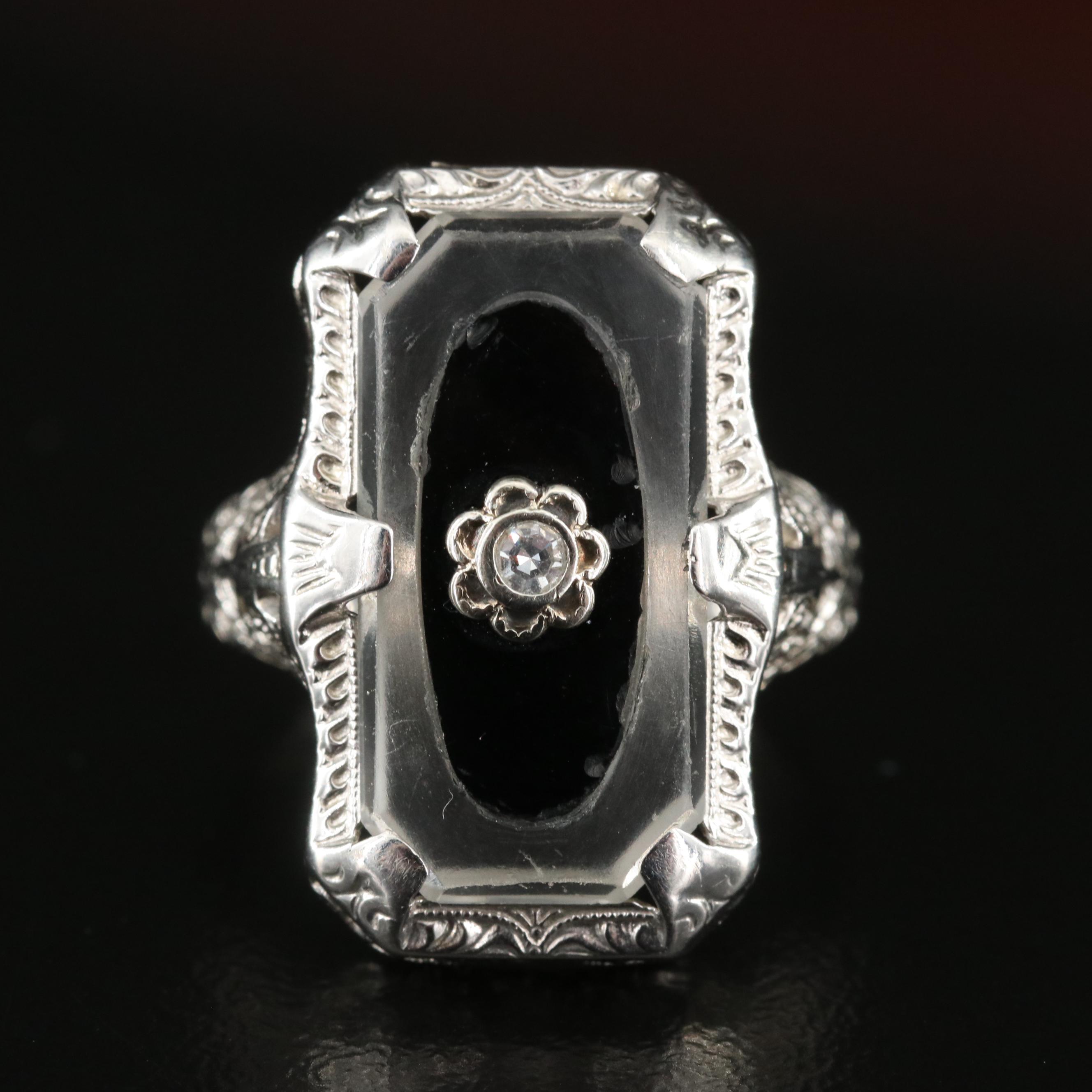 14K Black Onyx, Rose Quartz and Diamond Ring