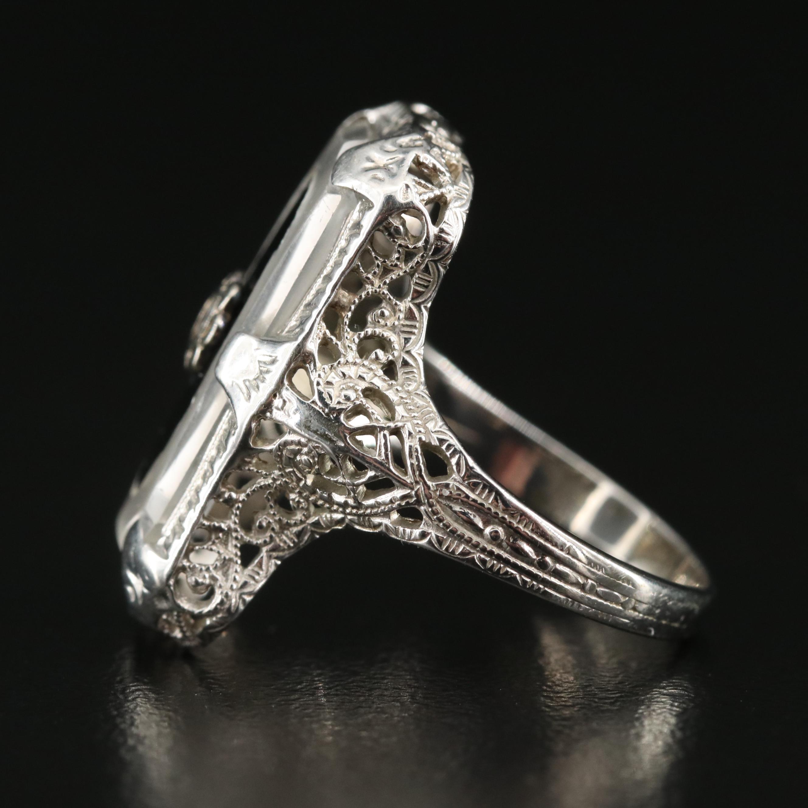 14K Black Onyx, Rose Quartz and Diamond Ring