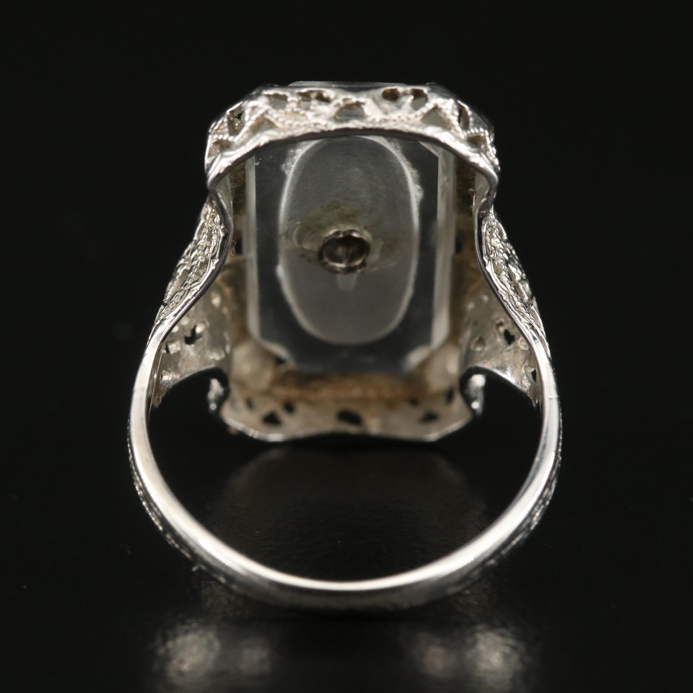 14K Black Onyx, Rose Quartz and Diamond Ring