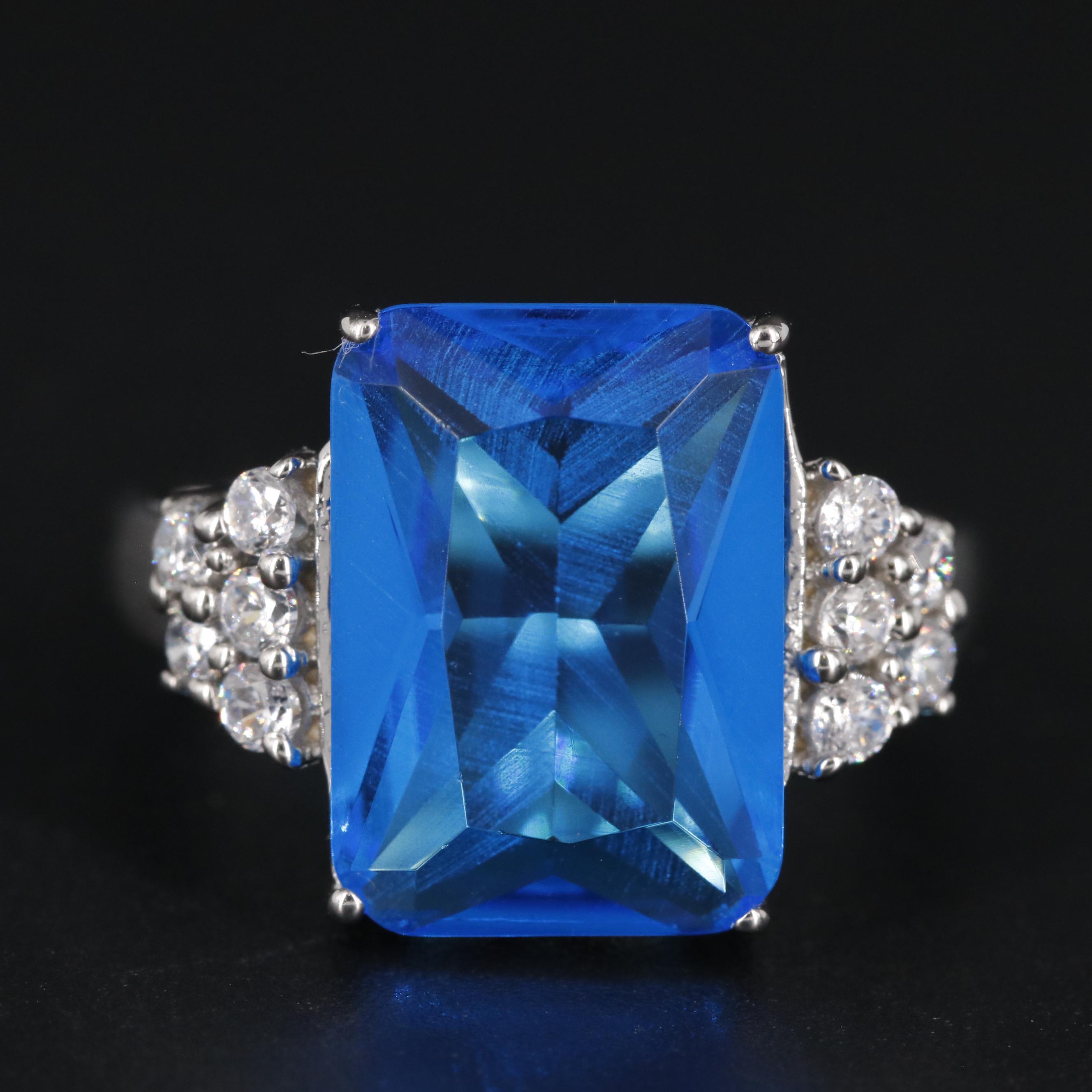 Sterling Blue Topaz with Cubic Zirconia Ring