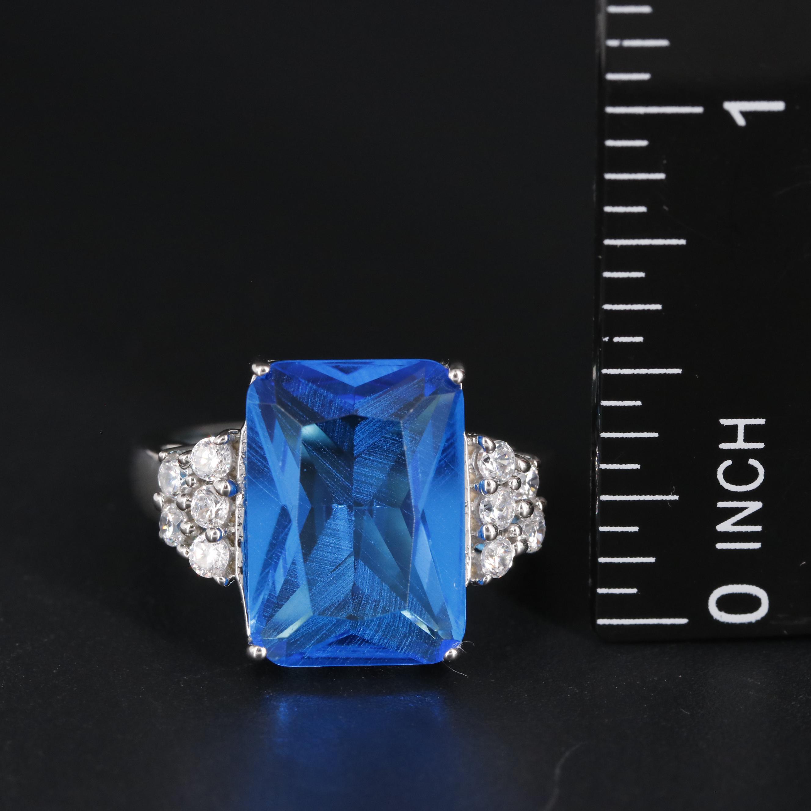 Sterling Blue Topaz with Cubic Zirconia Ring