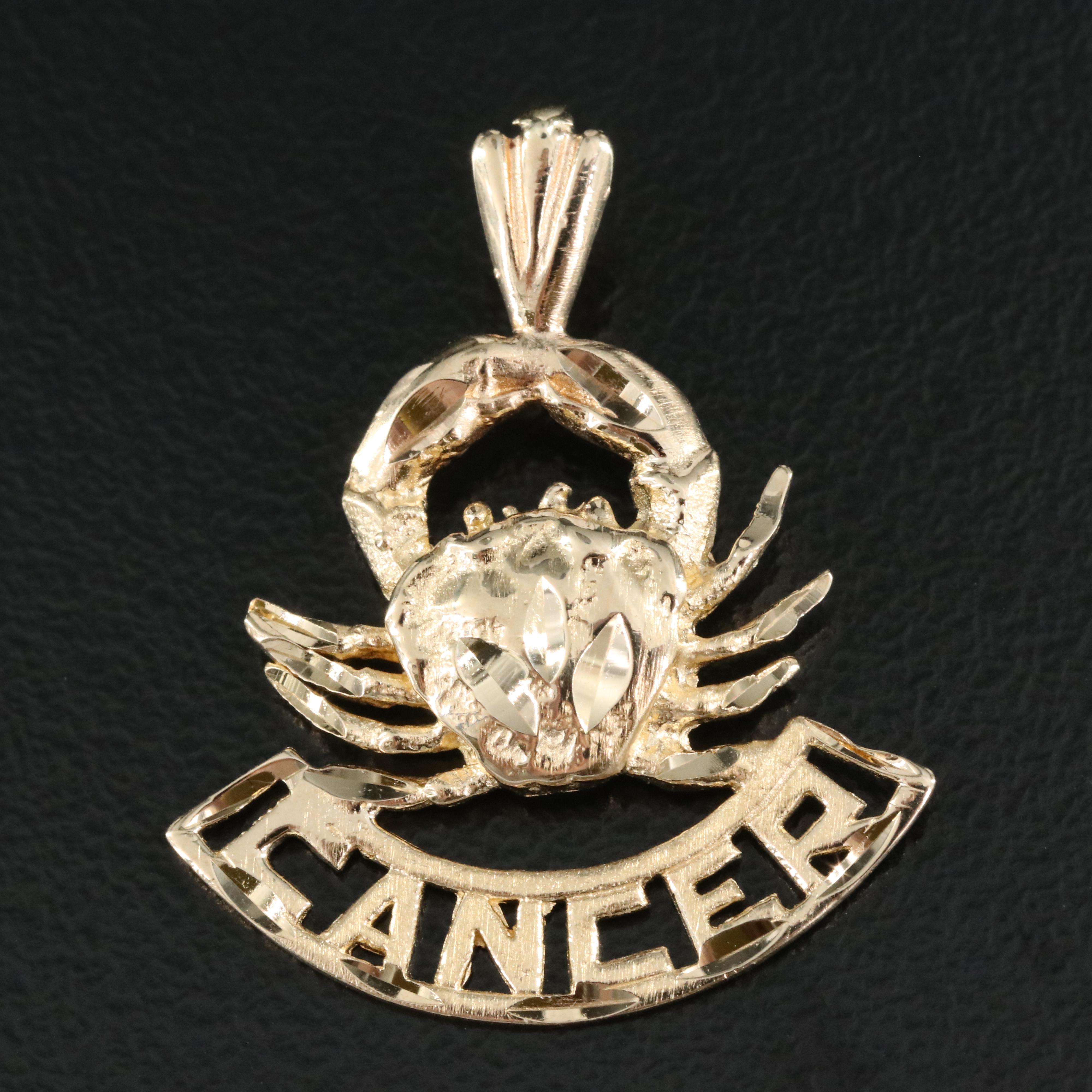 14K Cancer Zodiac Pendant