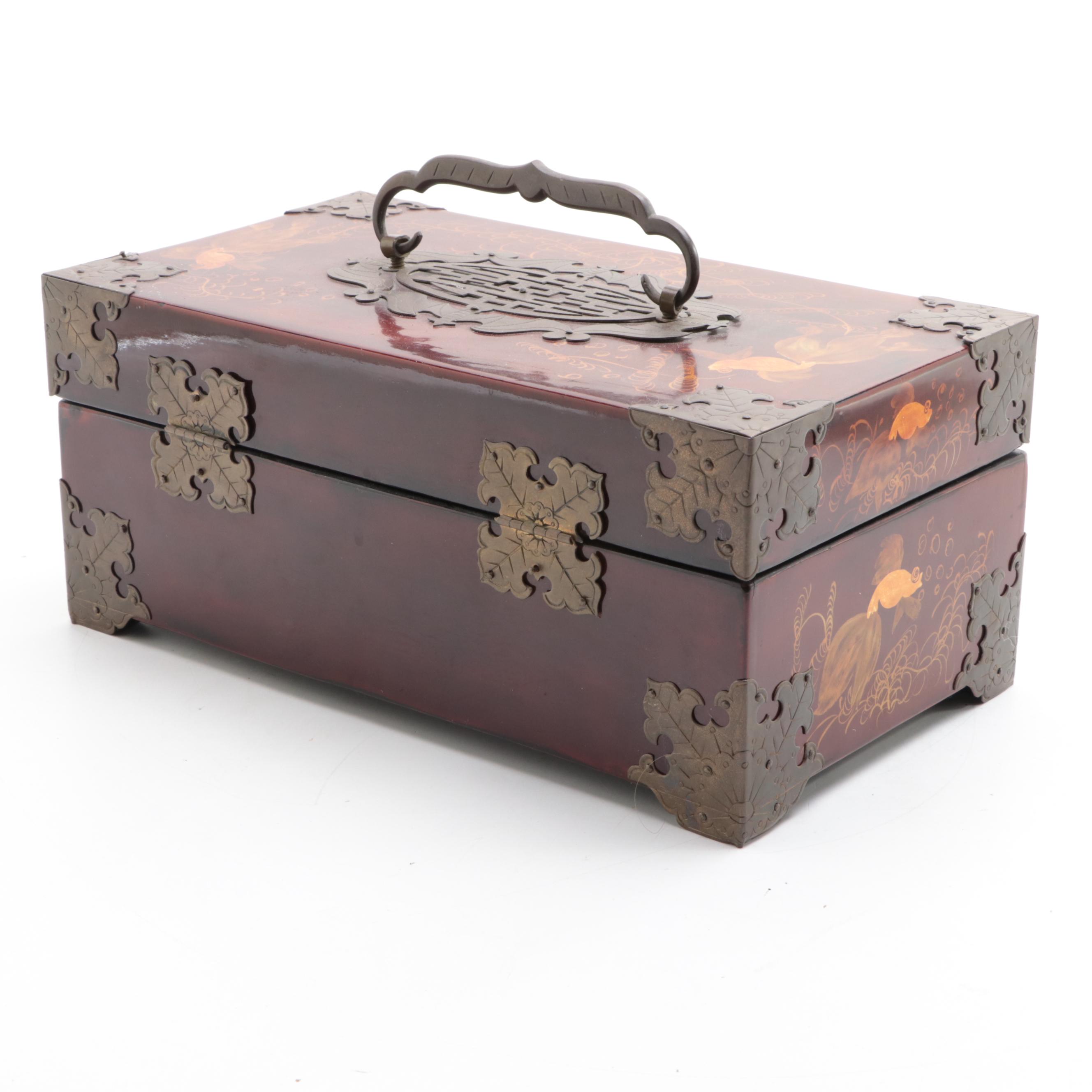 Chinese Hand-Painted Lacquered Wood Jewelry Box