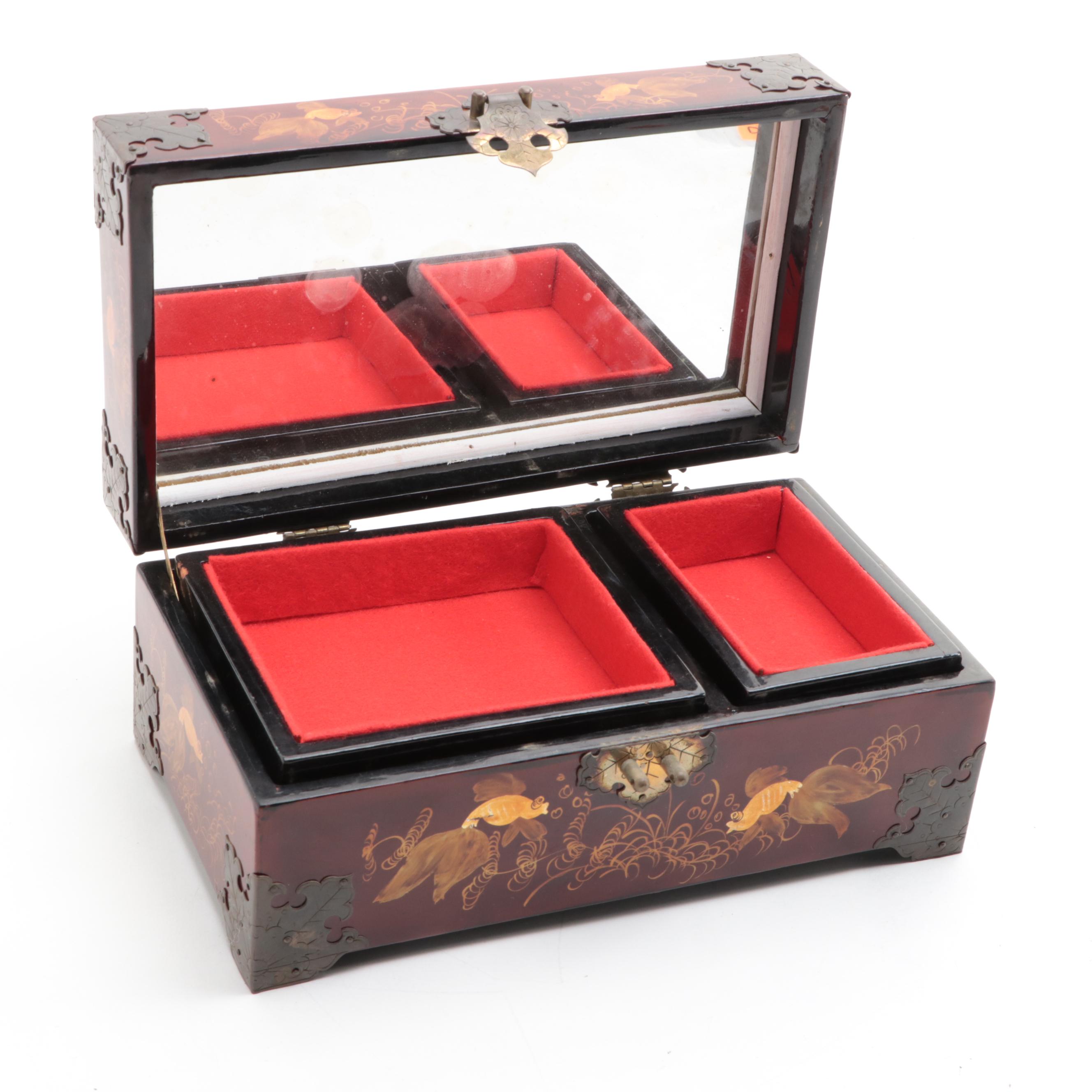 Chinese Hand-Painted Lacquered Wood Jewelry Box