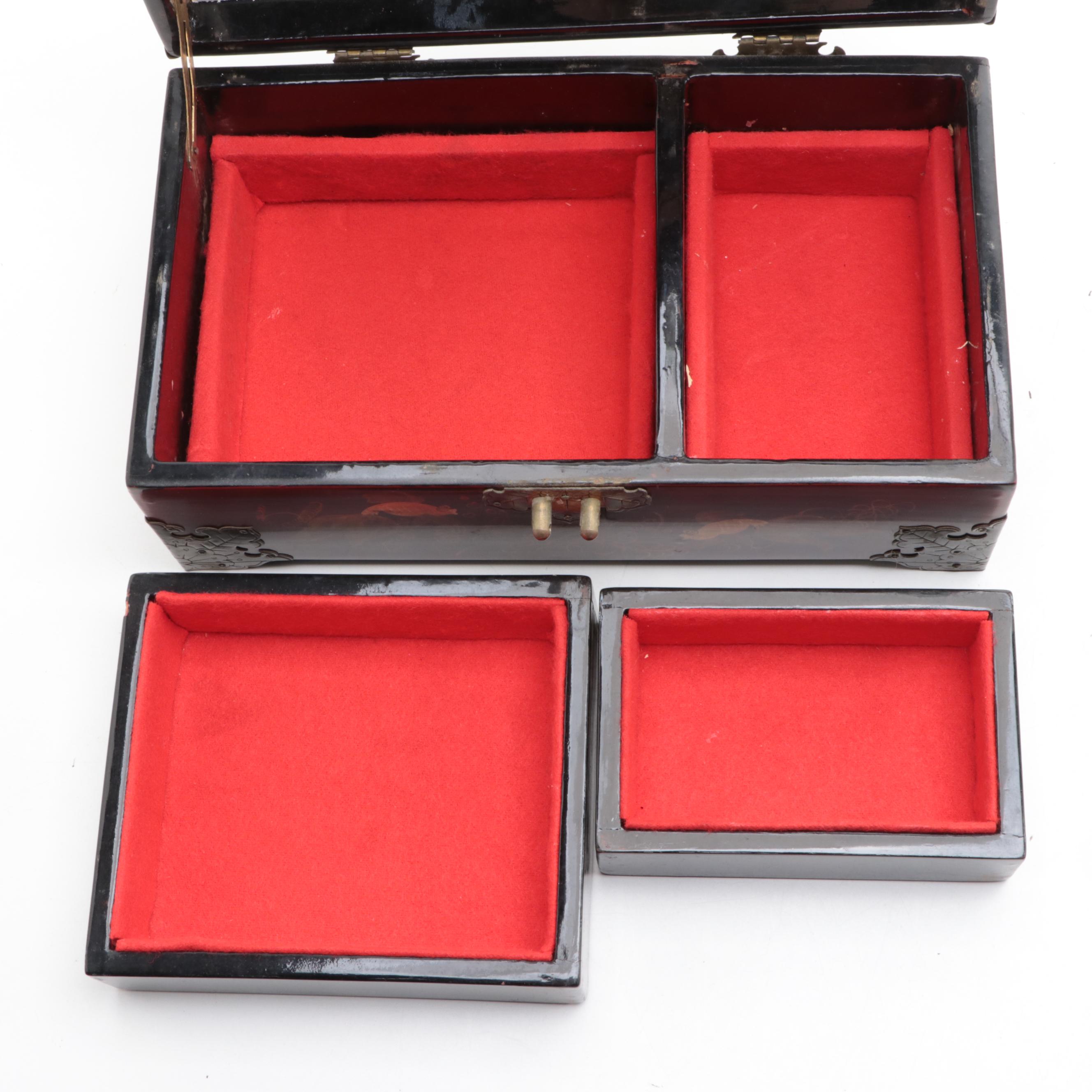 Chinese Hand-Painted Lacquered Wood Jewelry Box