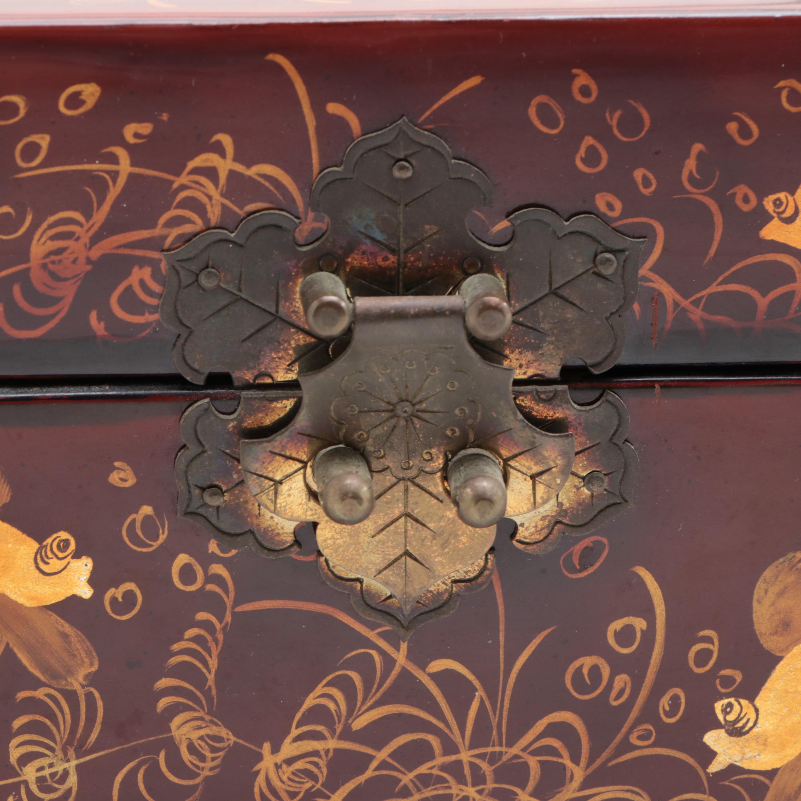 Chinese Hand-Painted Lacquered Wood Jewelry Box