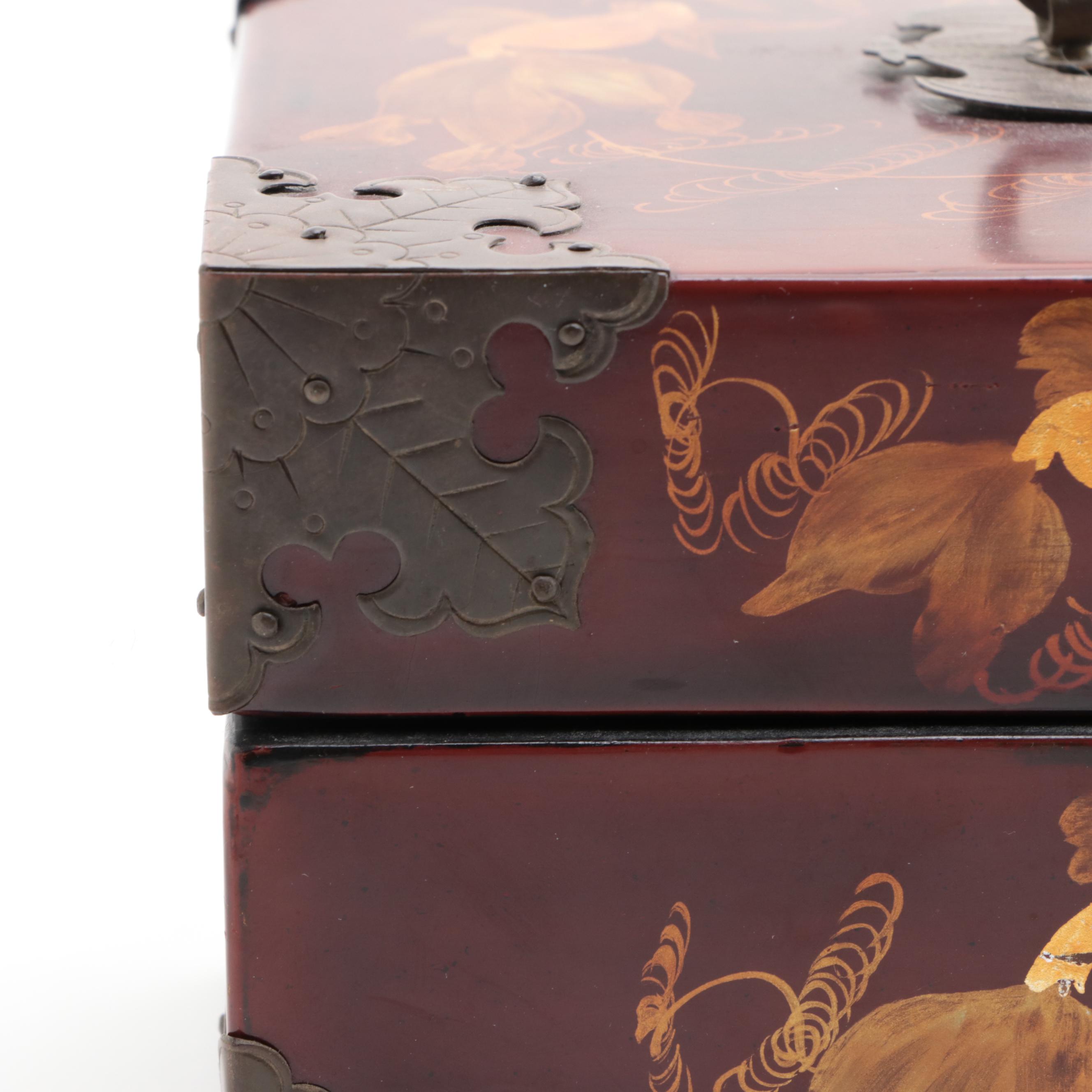 Chinese Hand-Painted Lacquered Wood Jewelry Box