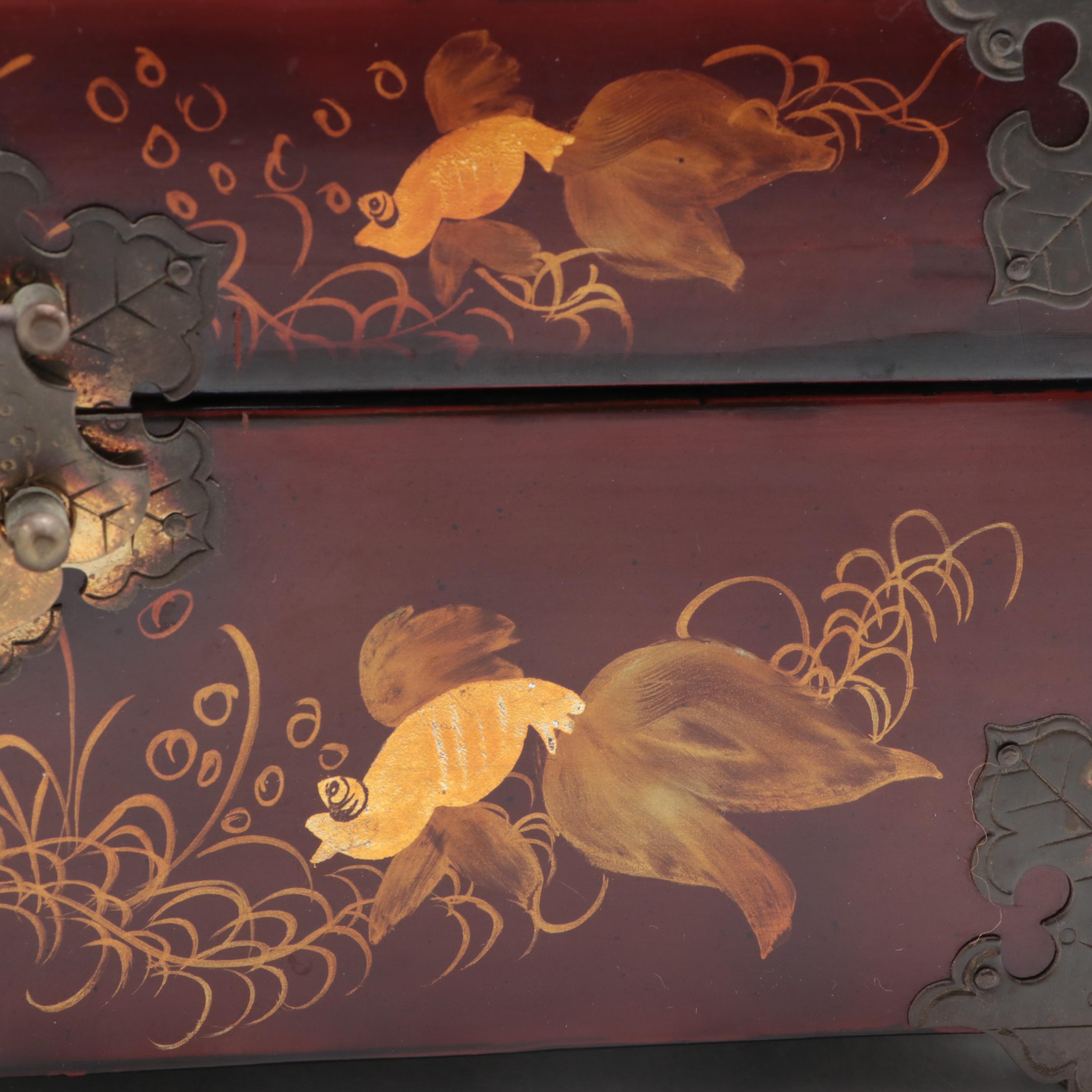 Chinese Hand-Painted Lacquered Wood Jewelry Box