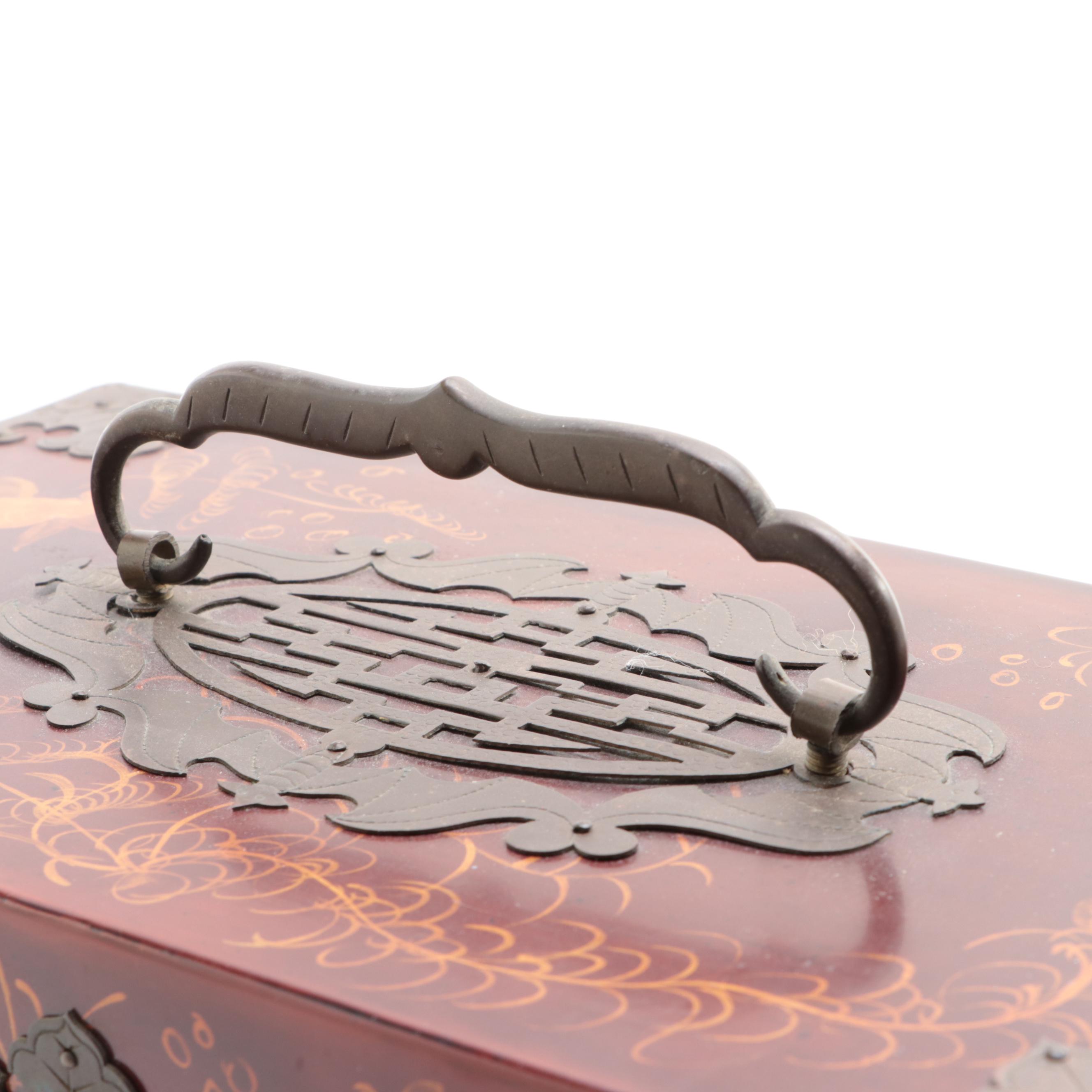 Chinese Hand-Painted Lacquered Wood Jewelry Box