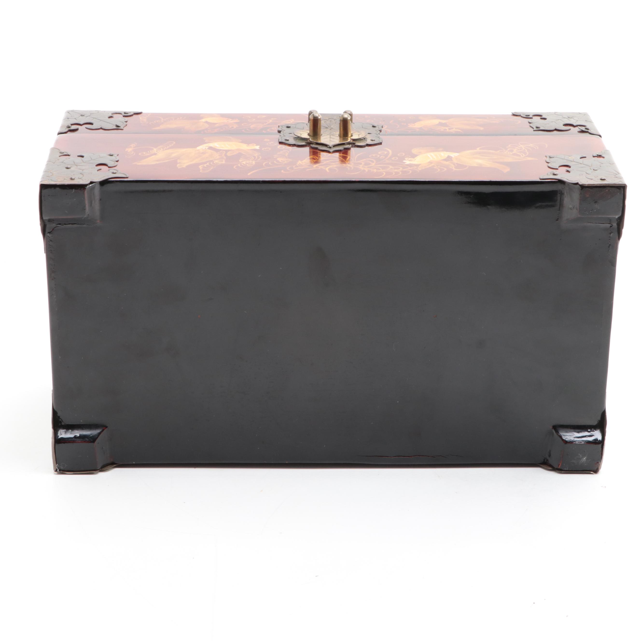 Chinese Hand-Painted Lacquered Wood Jewelry Box