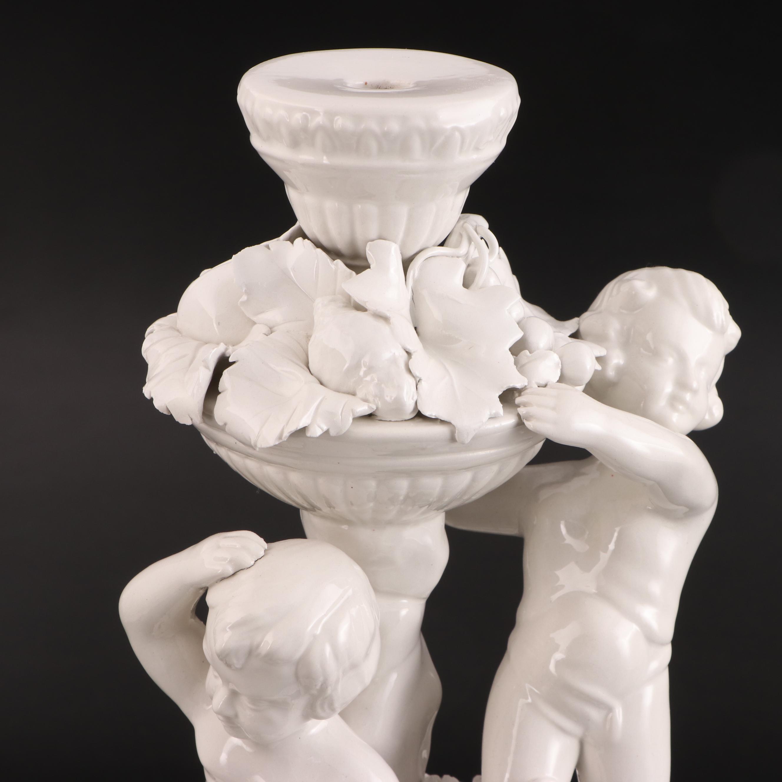 Italian Neoclassical Style Putti and Fruit Motif Ceramic Centerpiece