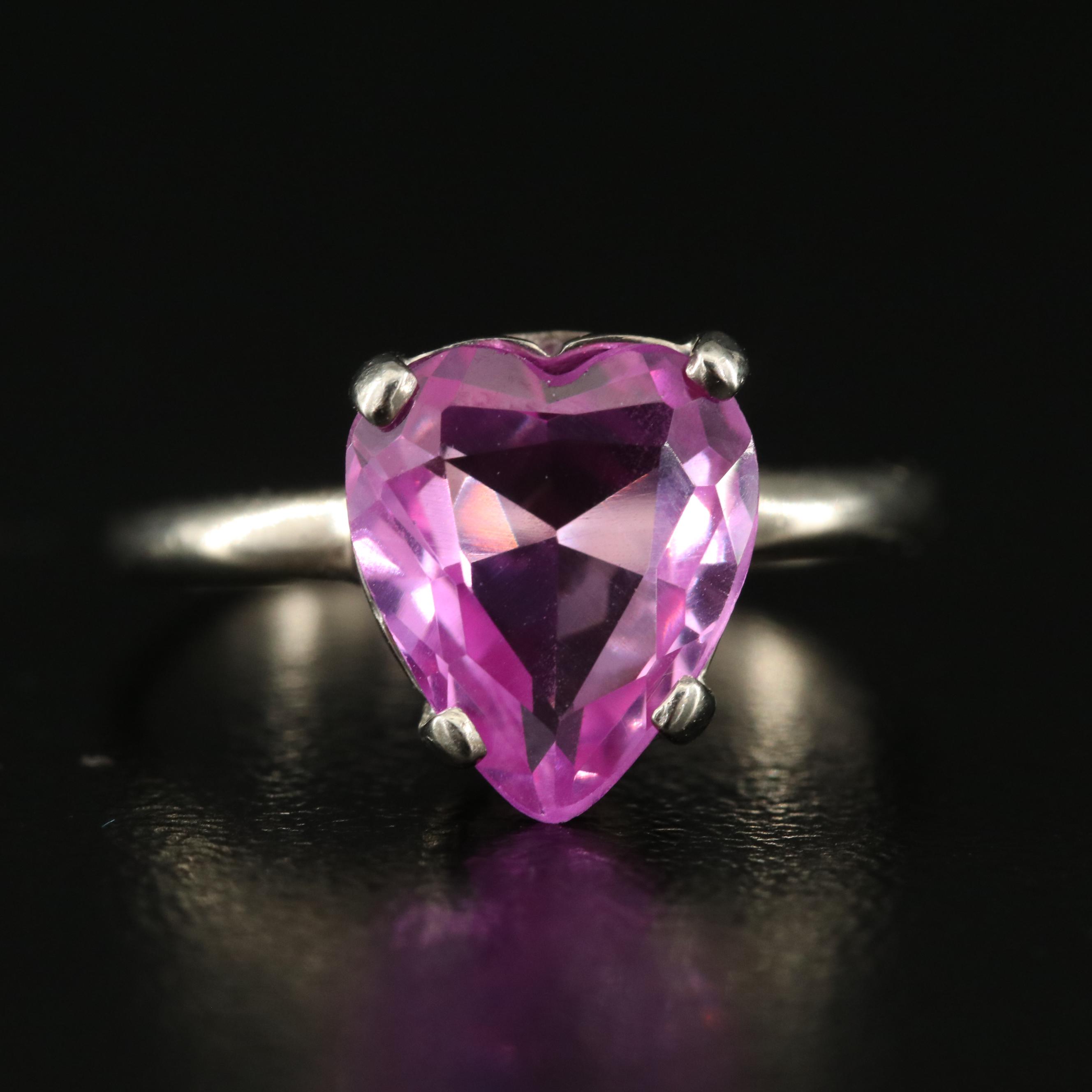 10K Pink Sapphire Heart Solitaire Ring