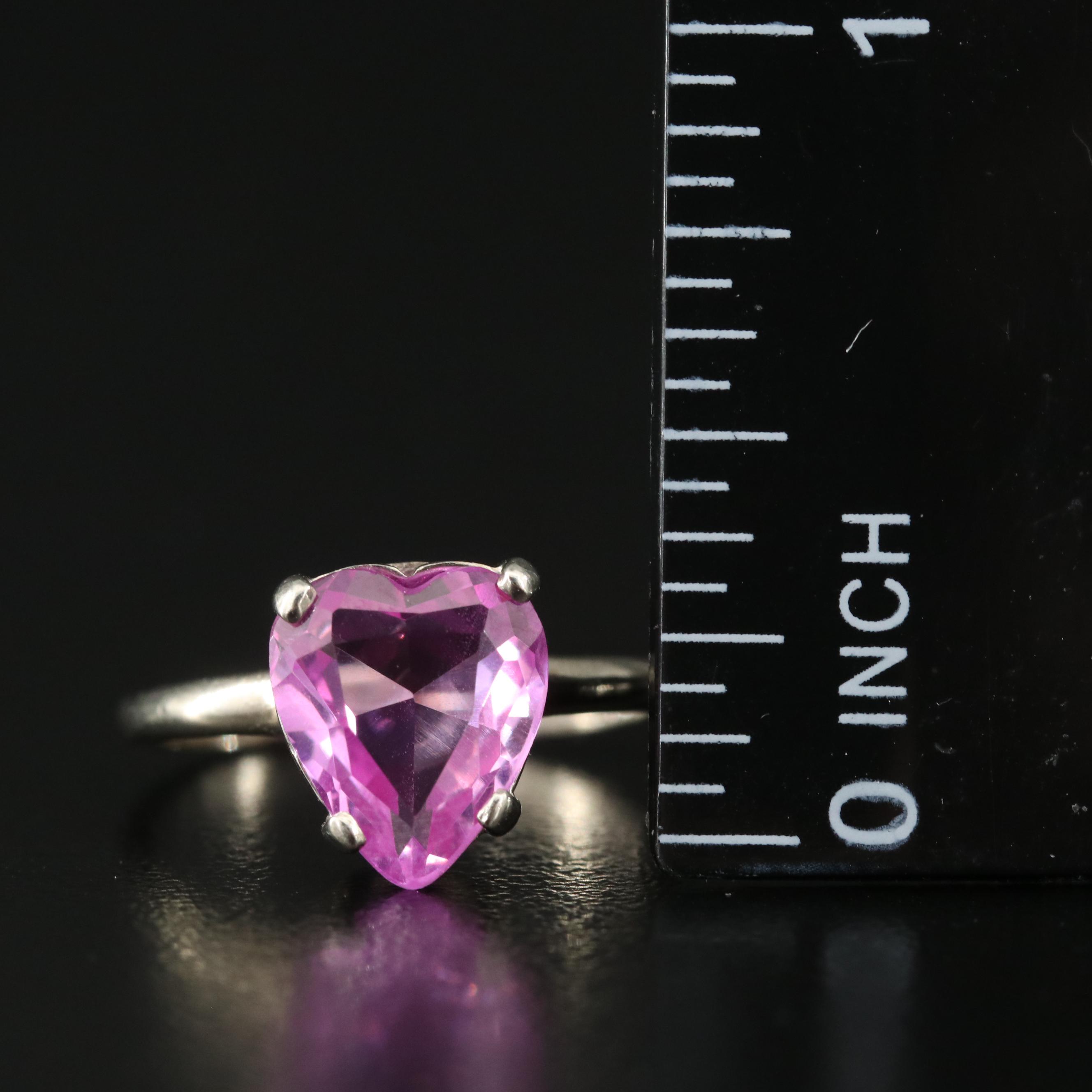 10K Pink Sapphire Heart Solitaire Ring