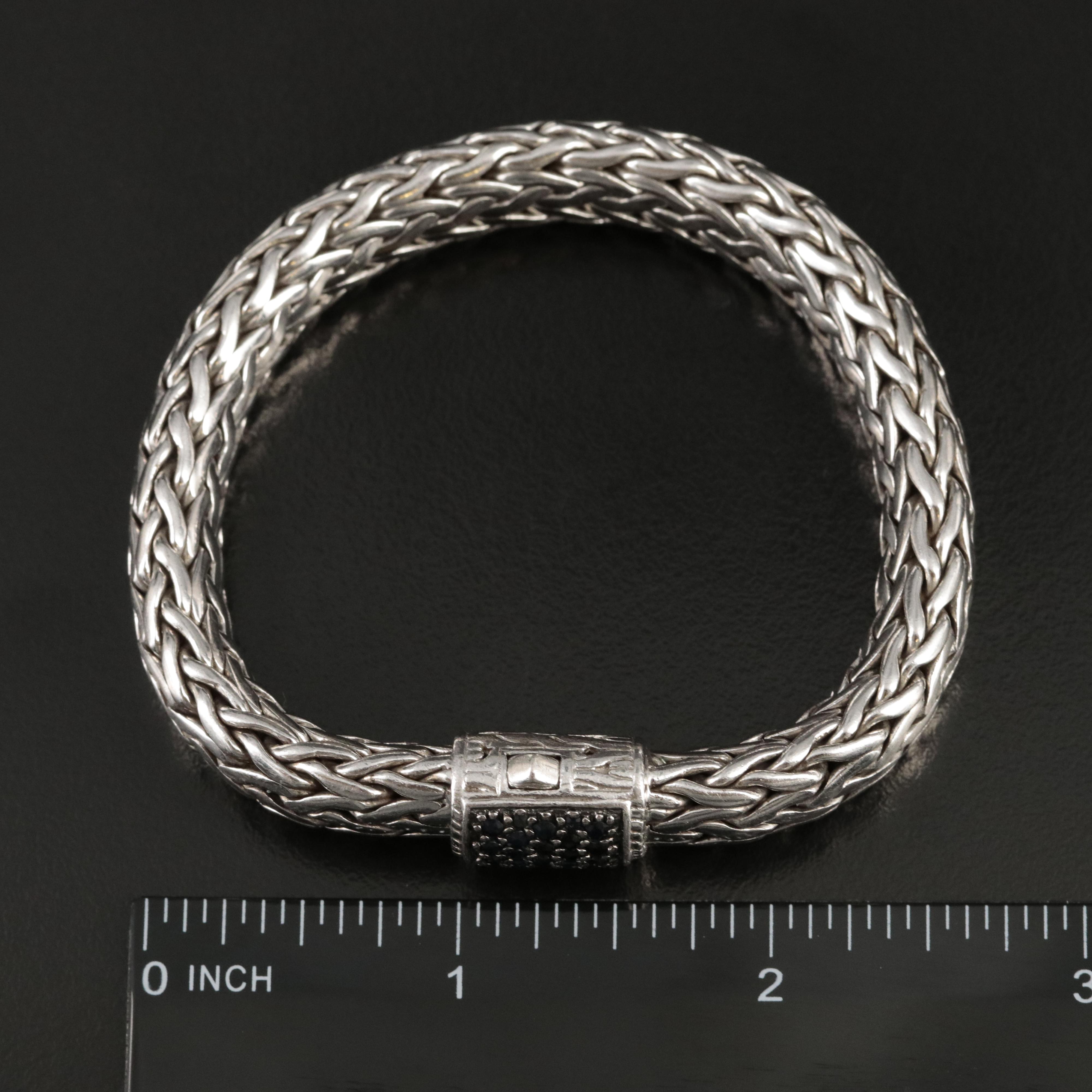 John Hardy "Classic" Large Chain Bracelet with Sapphire Clasp in Sterling