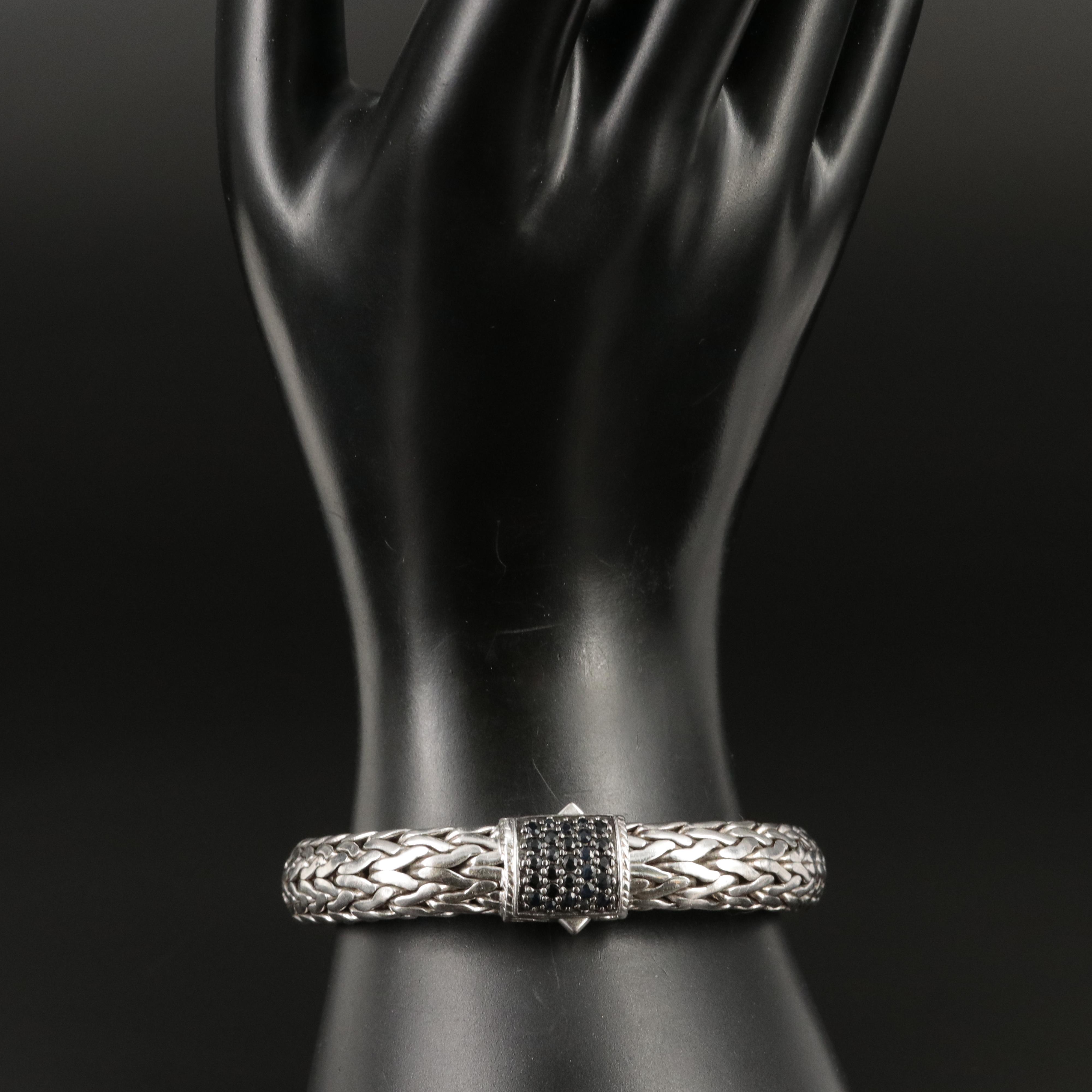 John Hardy "Classic" Large Chain Bracelet with Sapphire Clasp in Sterling