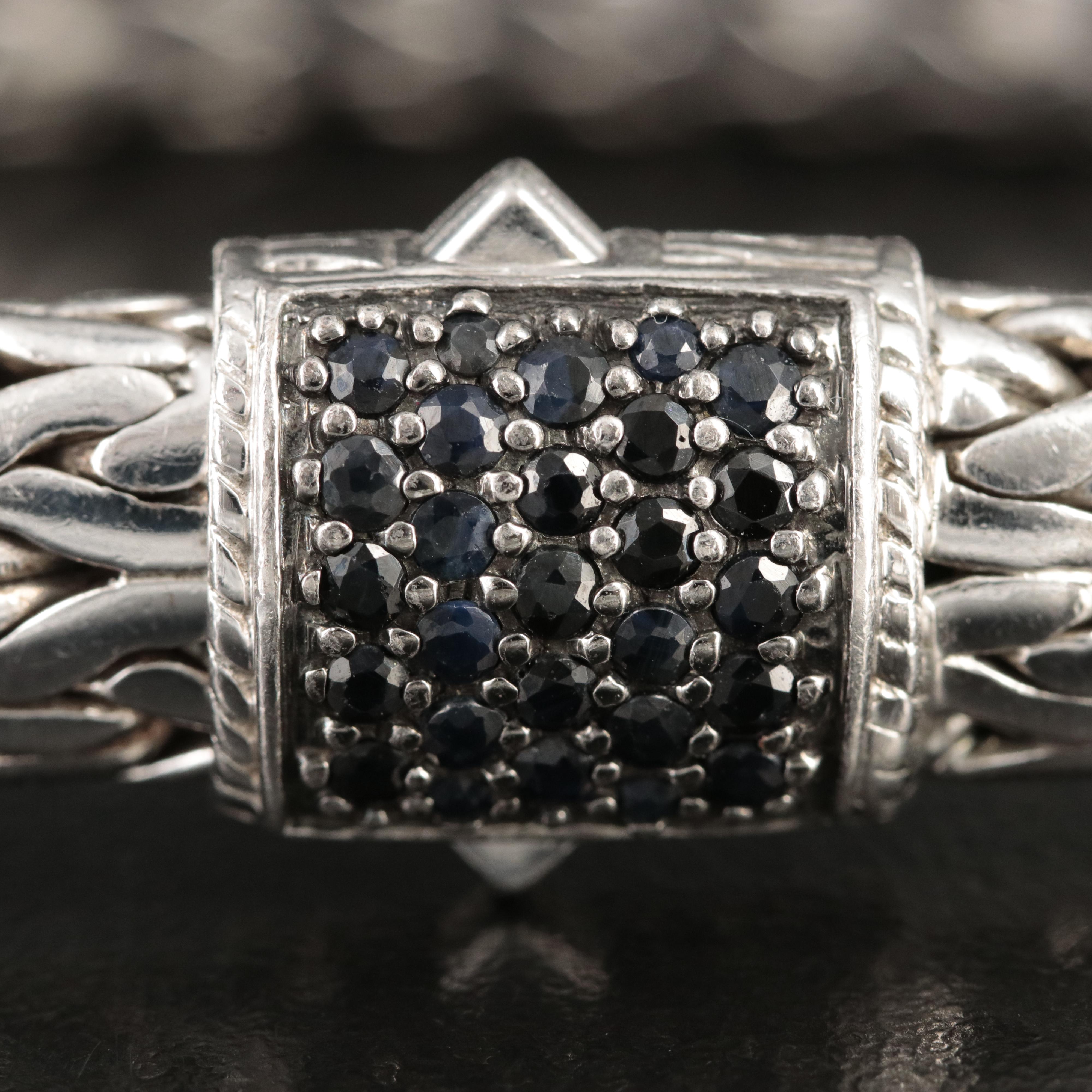 John Hardy "Classic" Large Chain Bracelet with Sapphire Clasp in Sterling