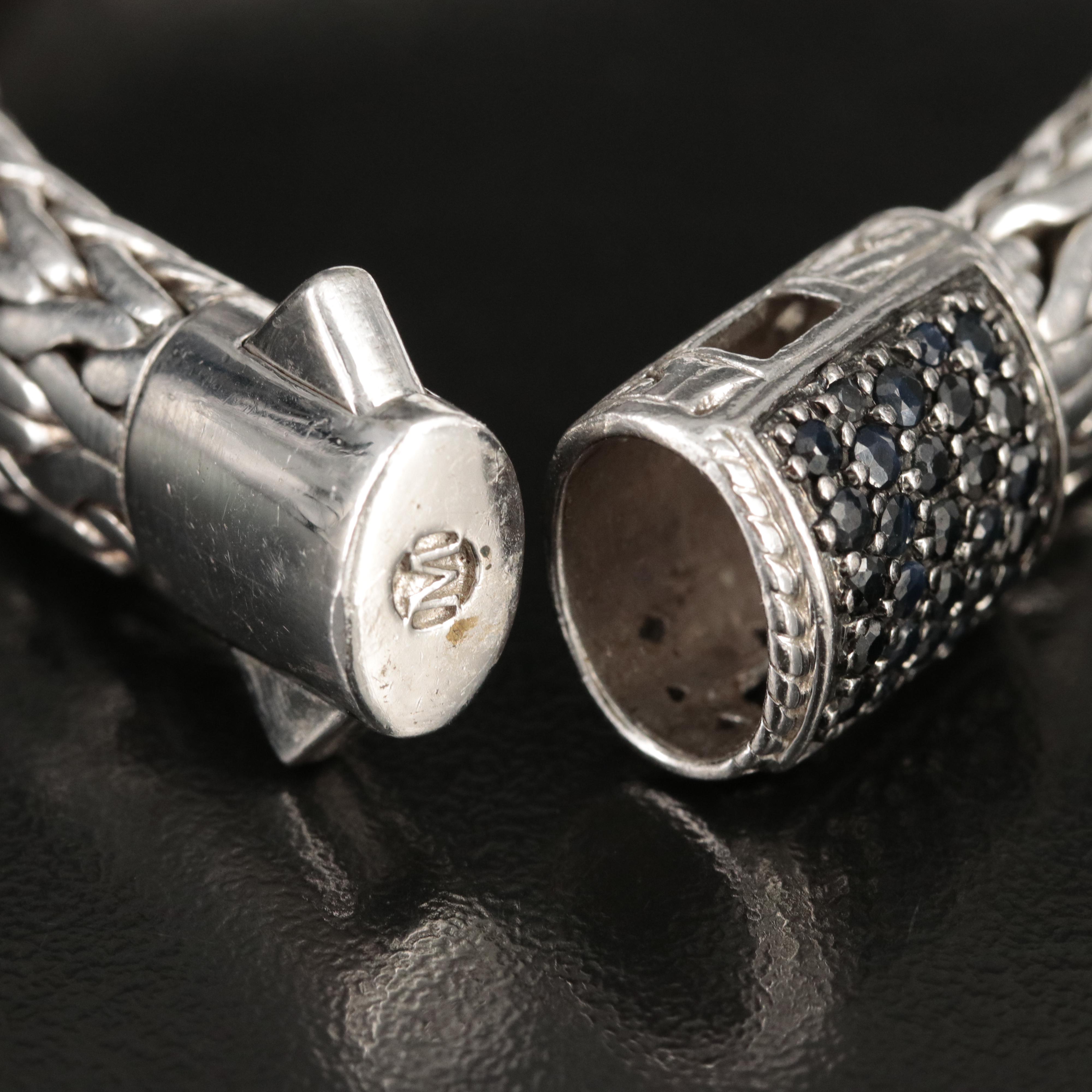 John Hardy "Classic" Large Chain Bracelet with Sapphire Clasp in Sterling