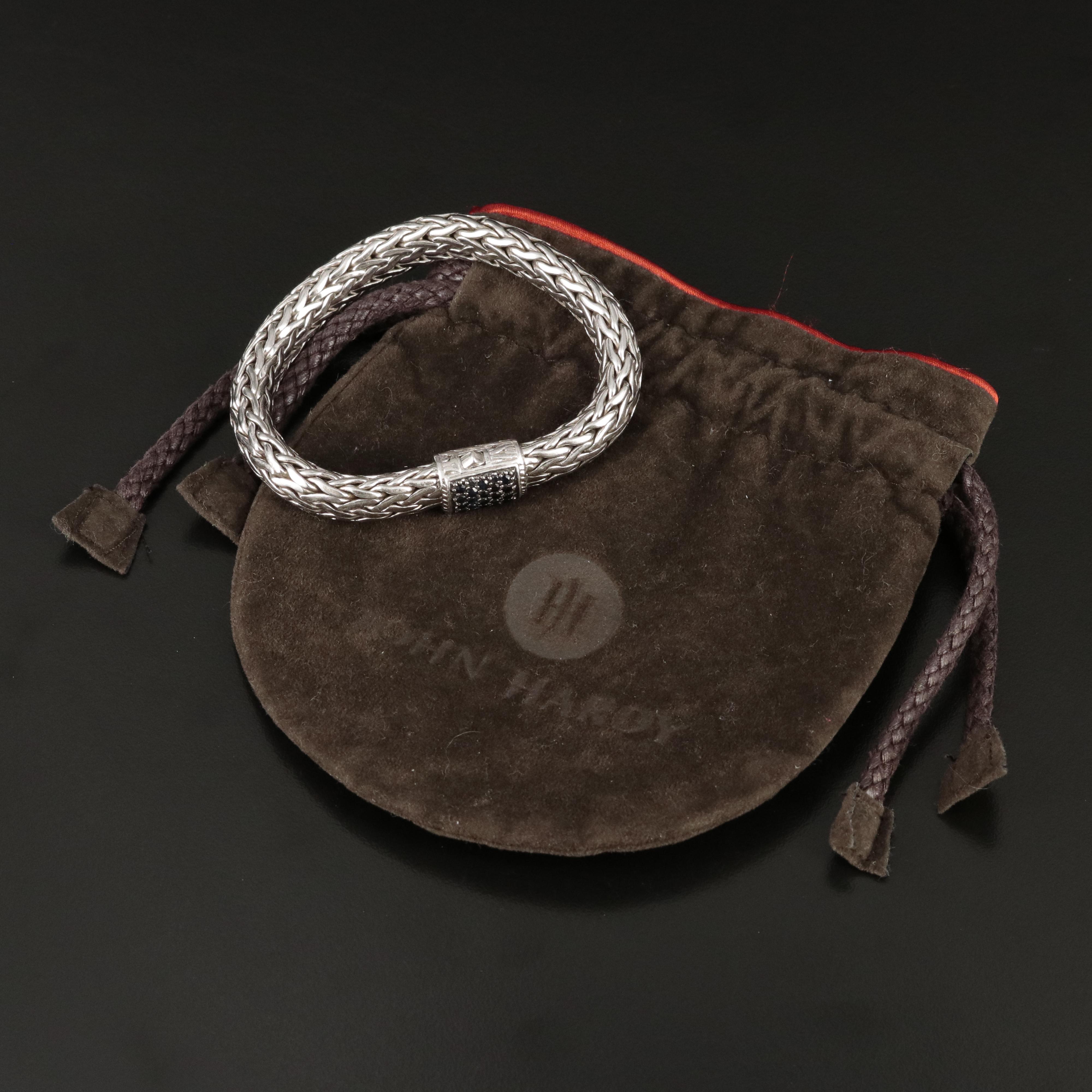 John Hardy "Classic" Large Chain Bracelet with Sapphire Clasp in Sterling