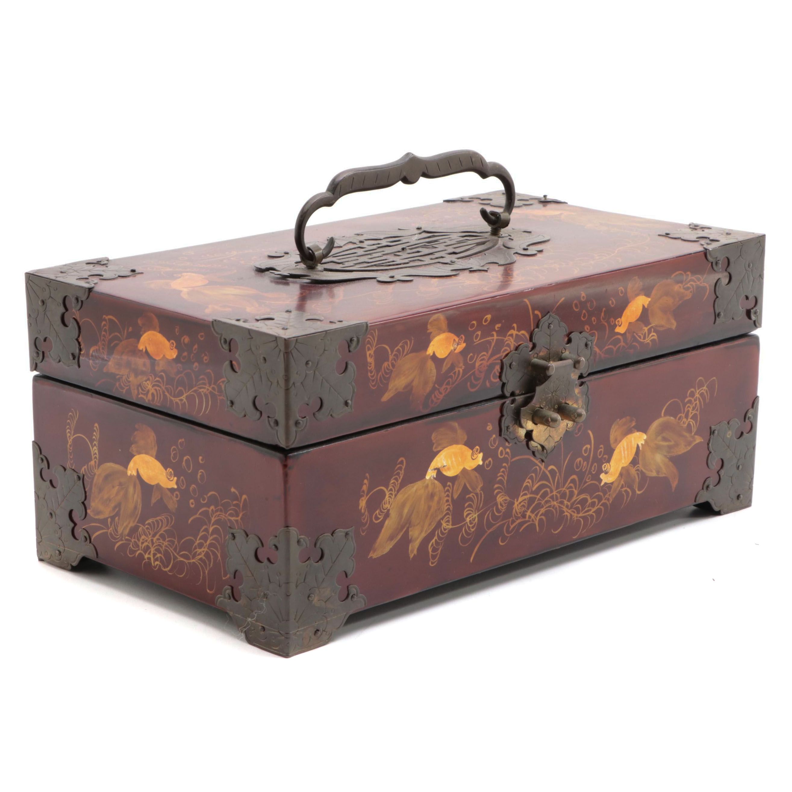 Chinese Hand-Painted Lacquered Wood Jewelry Box