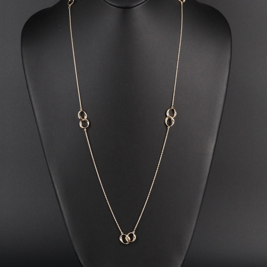 14K Stationary Rings Opera Chain Necklace
