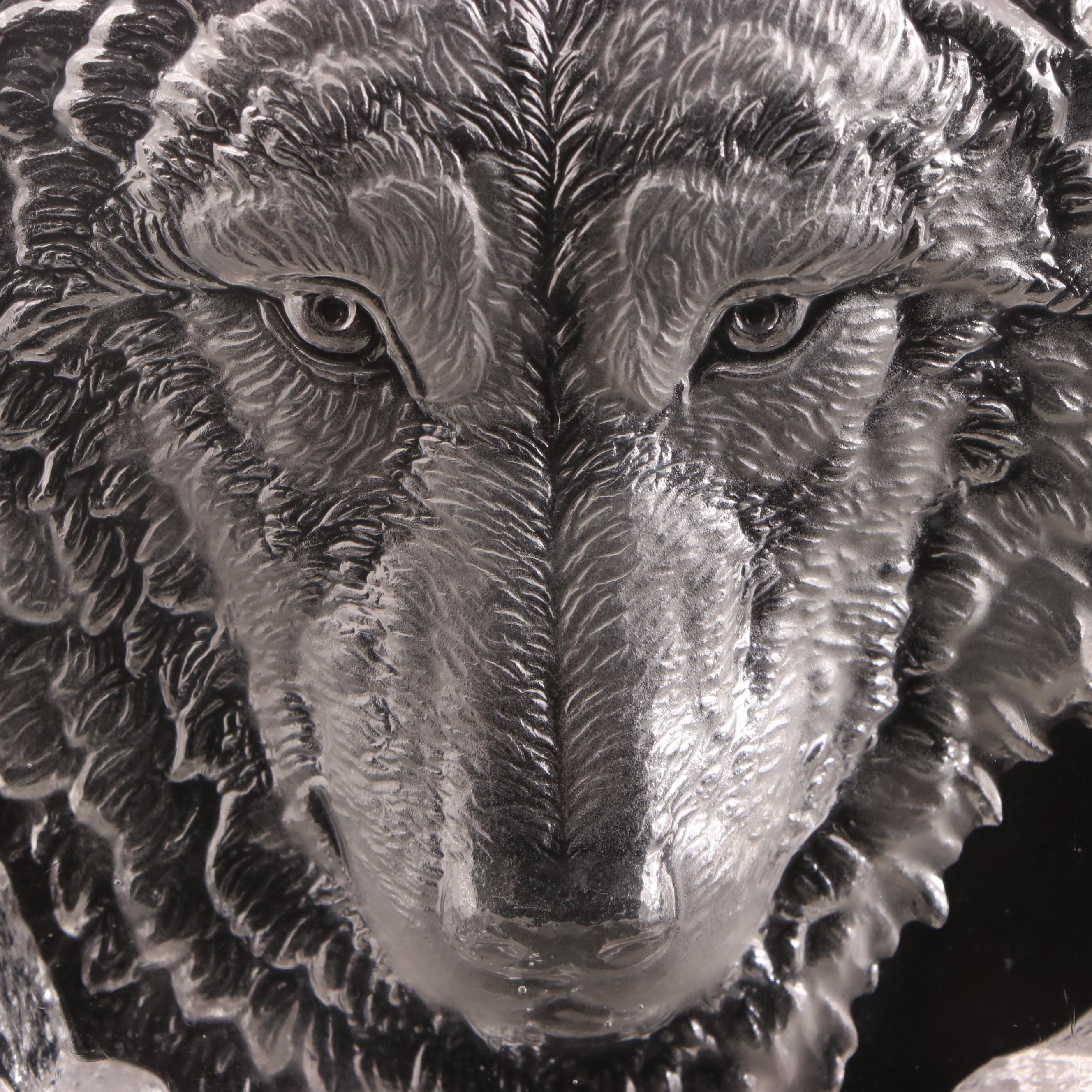 Engraved Crystal Elk Ashtray and Wolf Sculpture