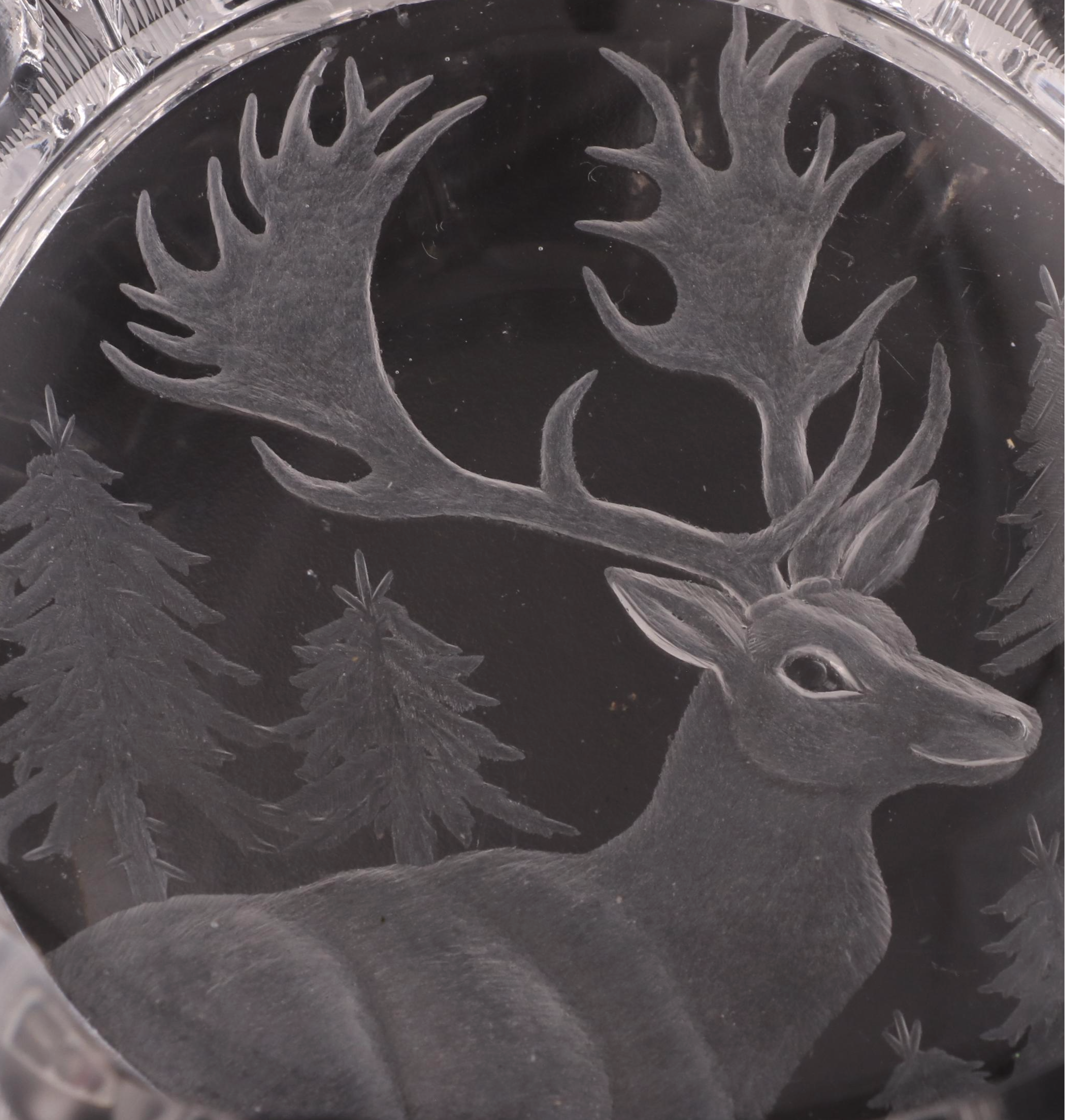 Engraved Crystal Elk Ashtray and Wolf Sculpture