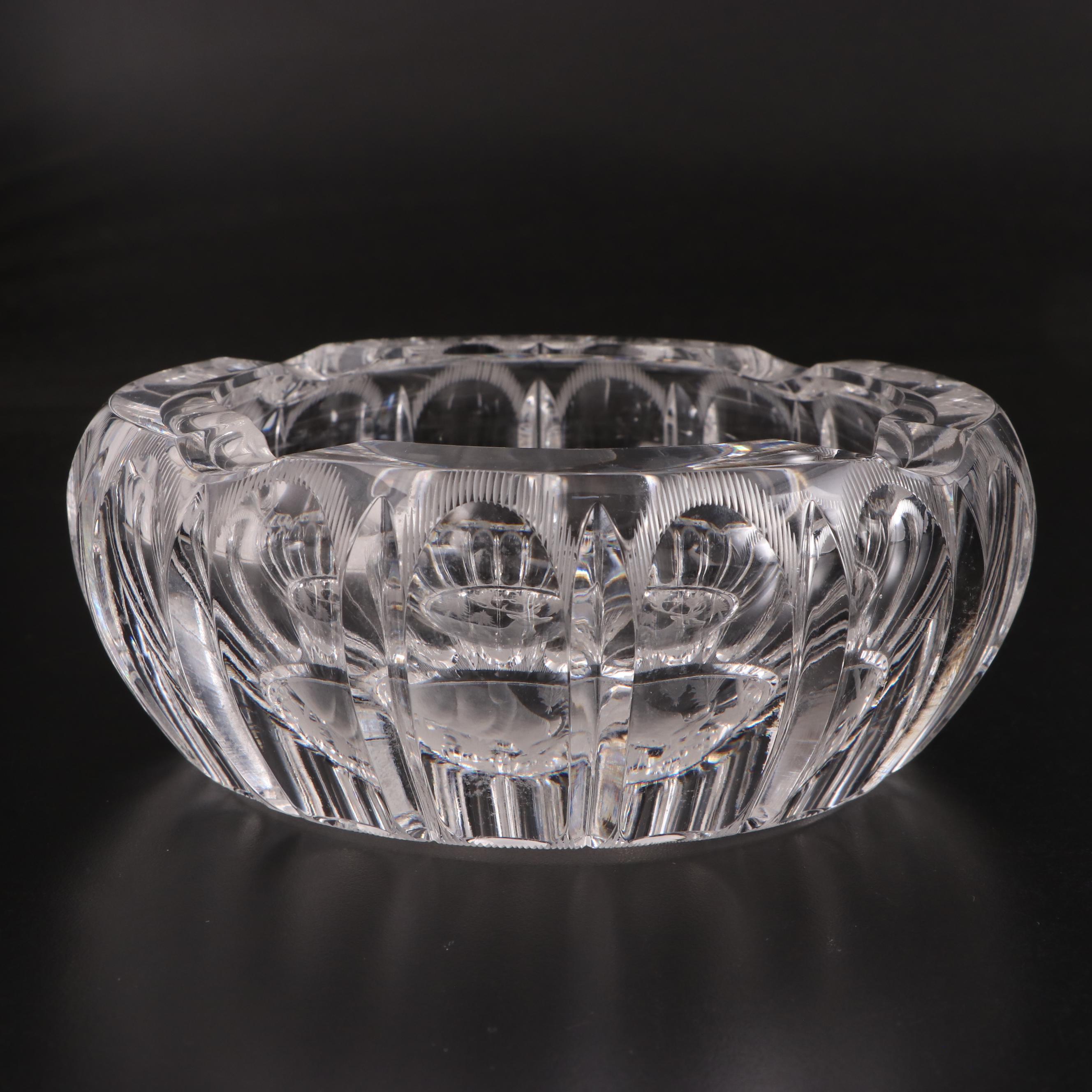 Engraved Crystal Elk Ashtray and Wolf Sculpture