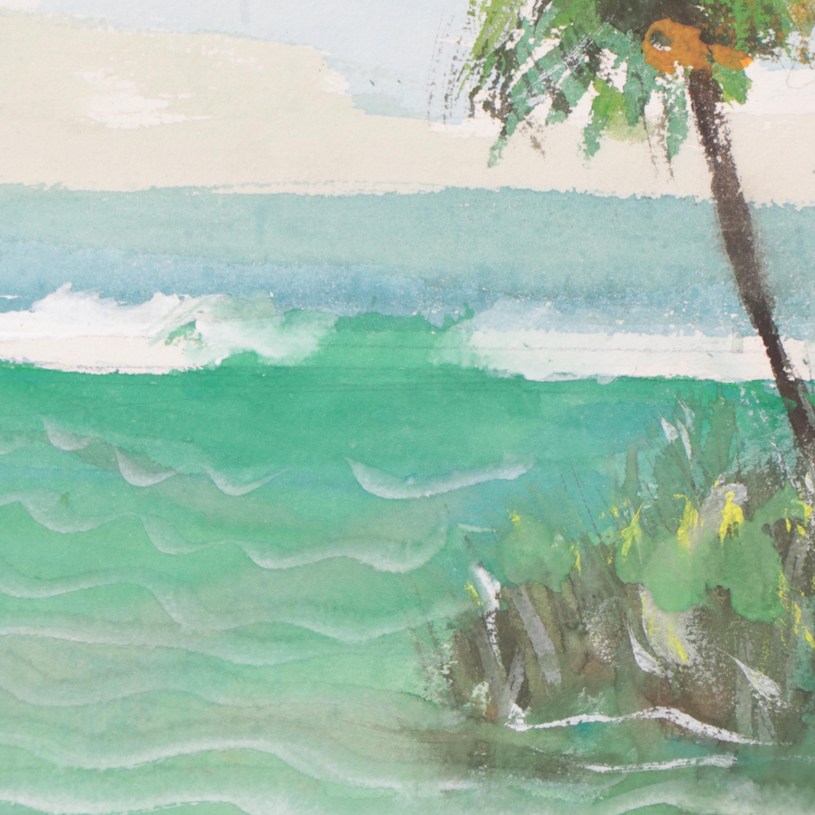 Tropical Coastal Landscape Watercolor Paintings