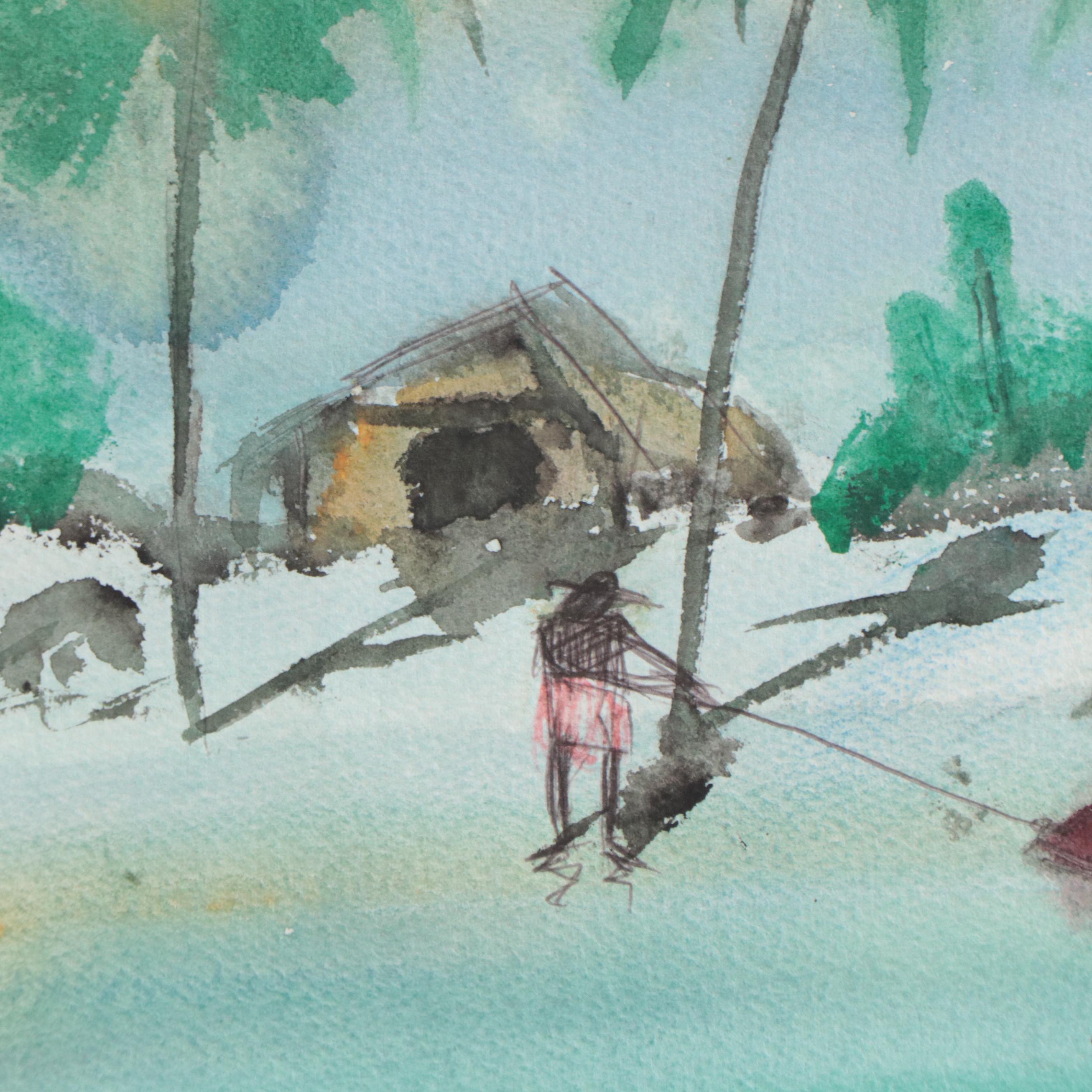 Tropical Coastal Landscape Watercolor Paintings