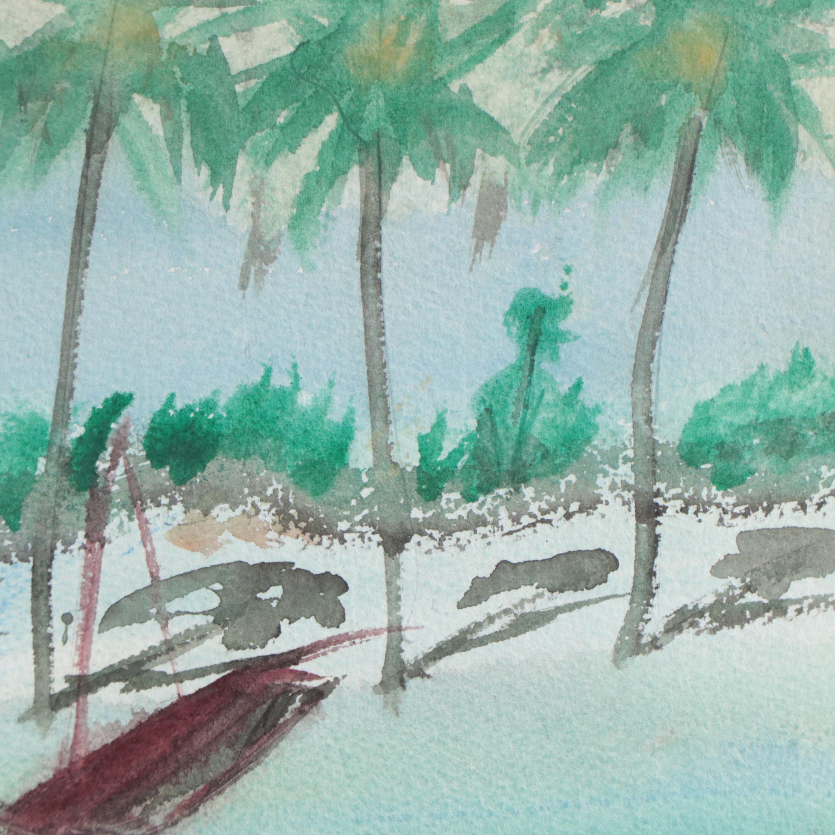 Tropical Coastal Landscape Watercolor Paintings
