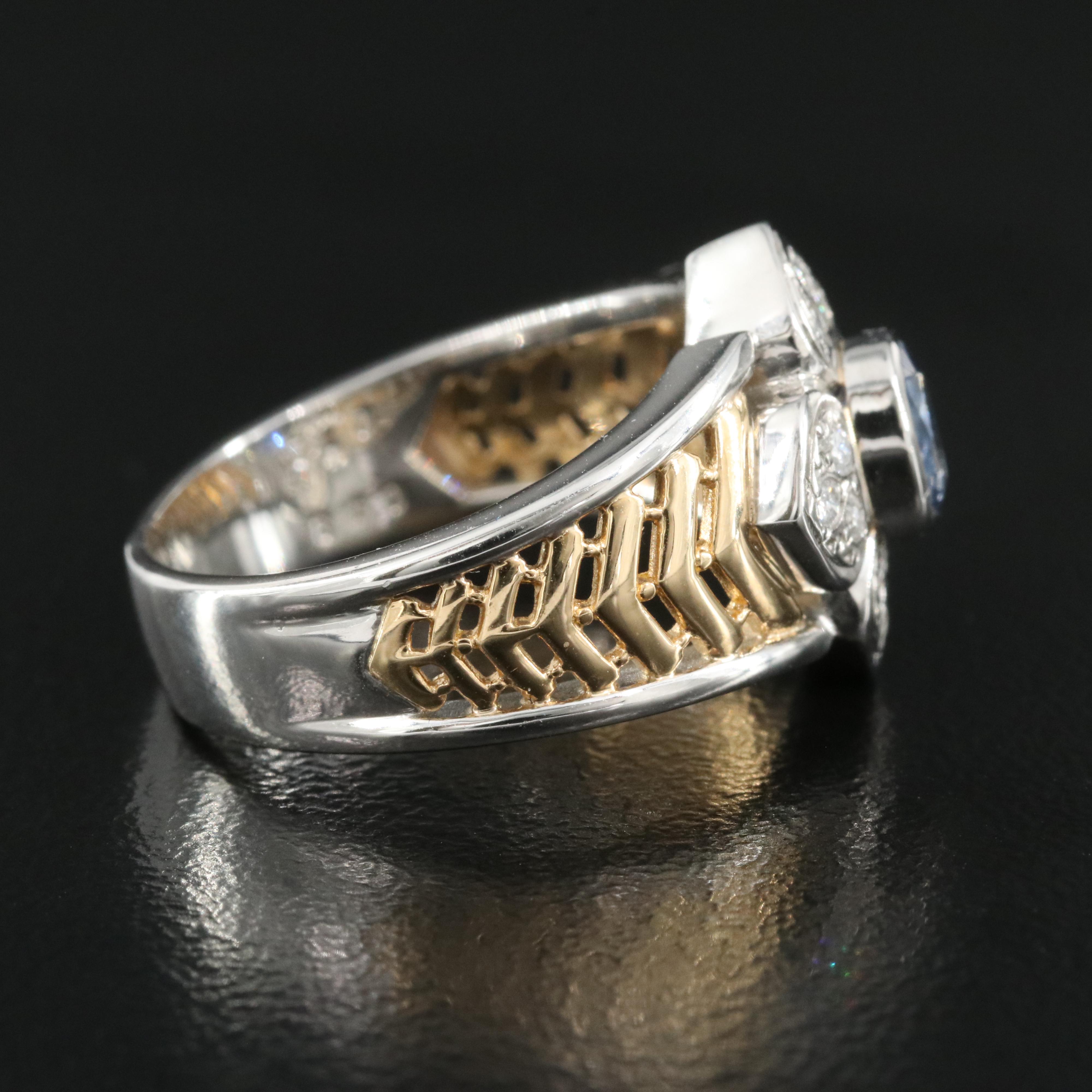 Two-Toned 18K and Platinum Sapphire and Diamond Flower Ring