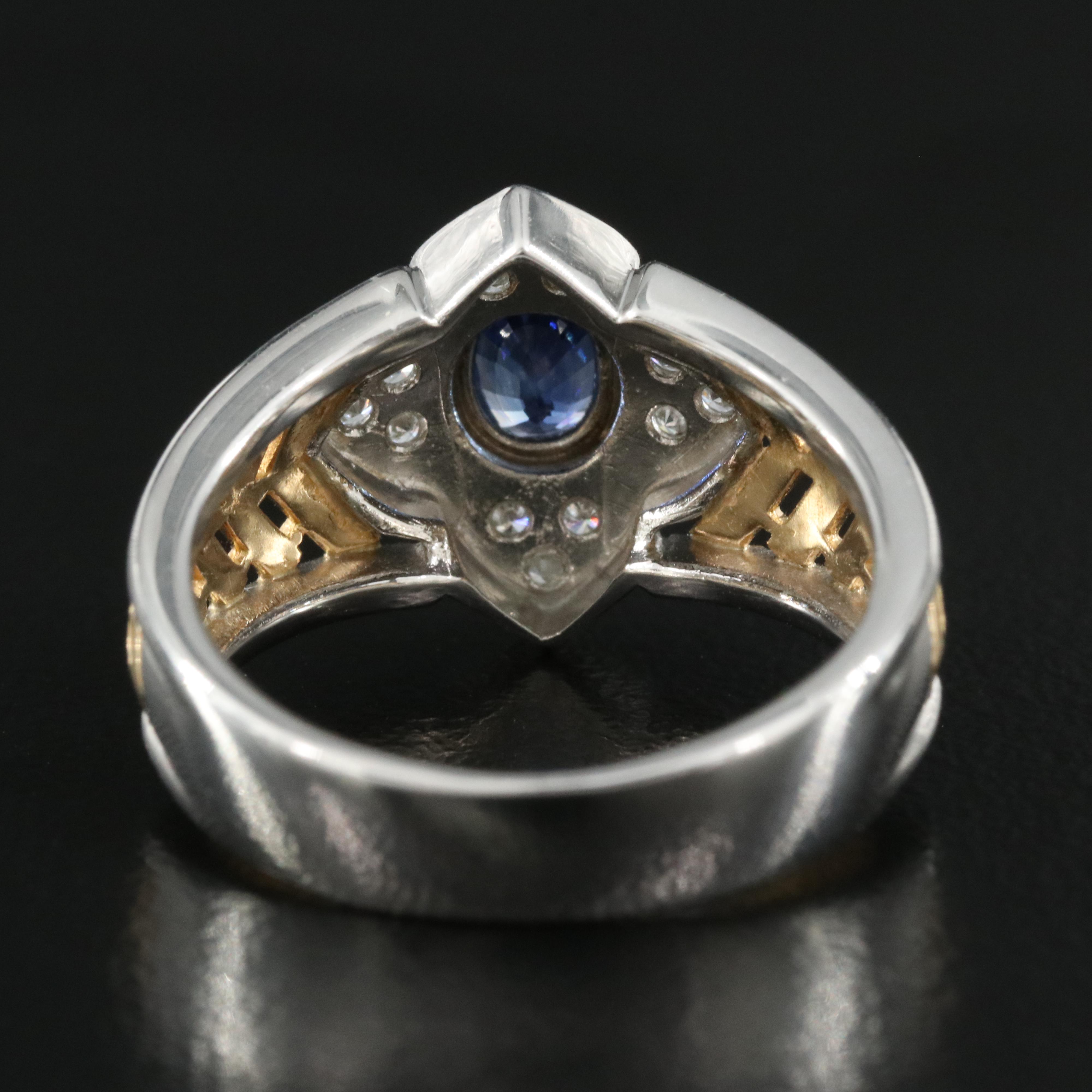 Two-Toned 18K and Platinum Sapphire and Diamond Flower Ring