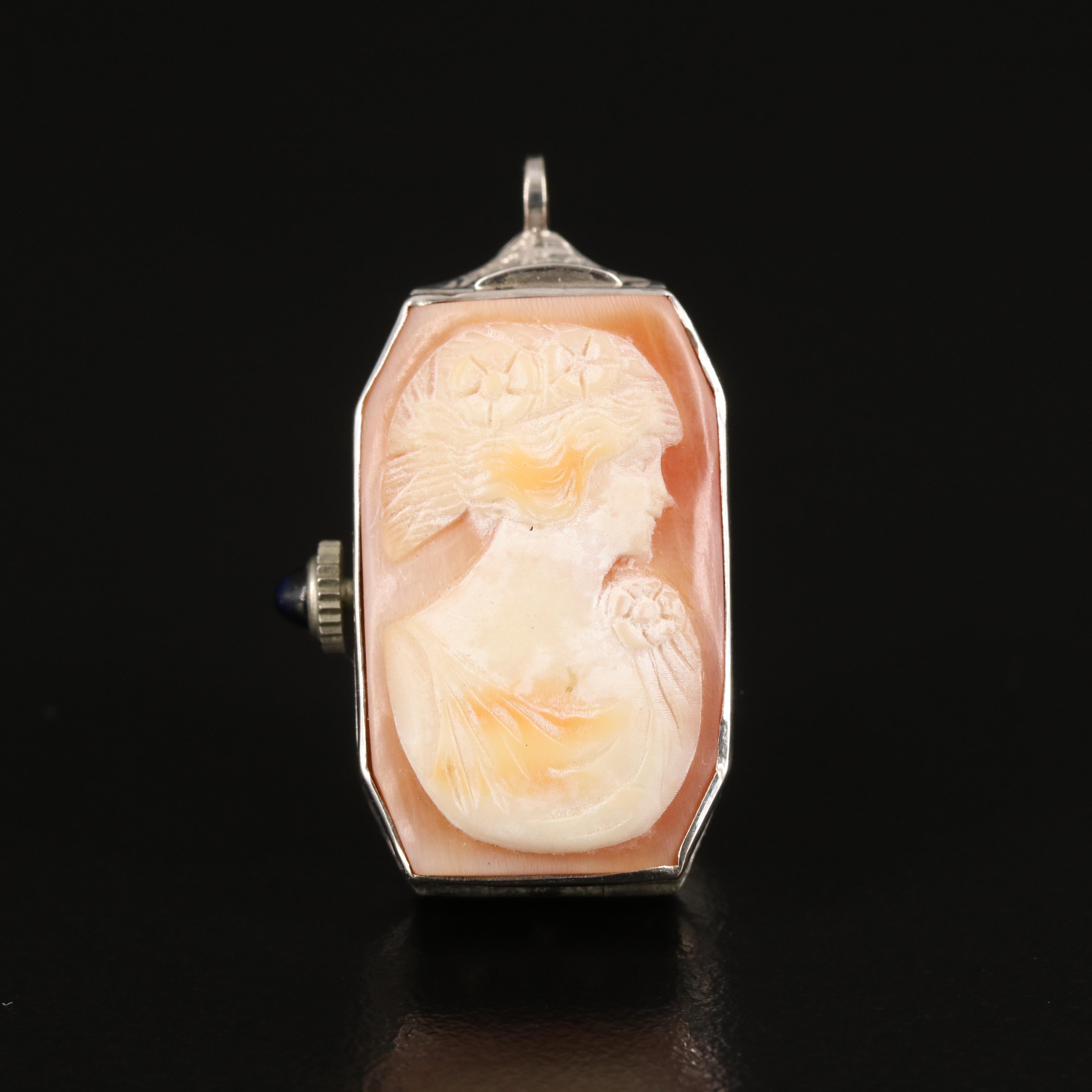 Vintage 14K Cameo Pendant Watch