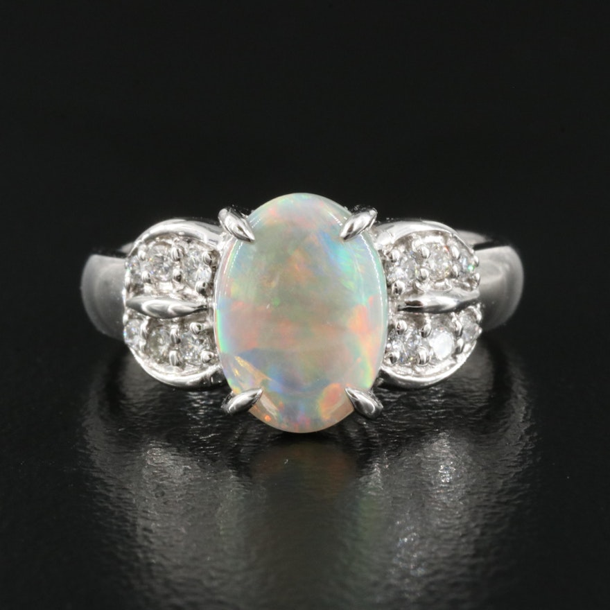 Platinum Opal and Diamond Ring