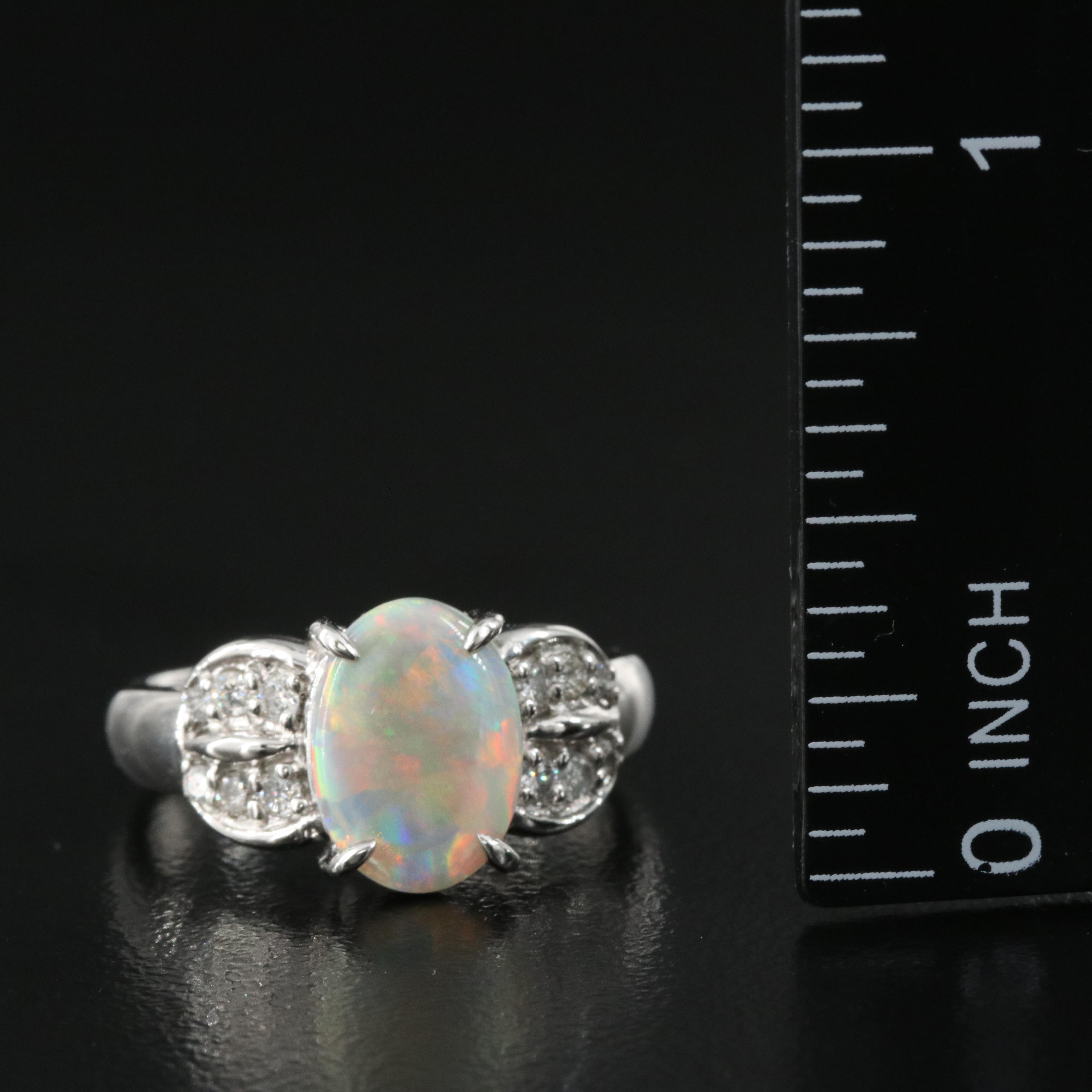 Platinum Opal and Diamond Ring