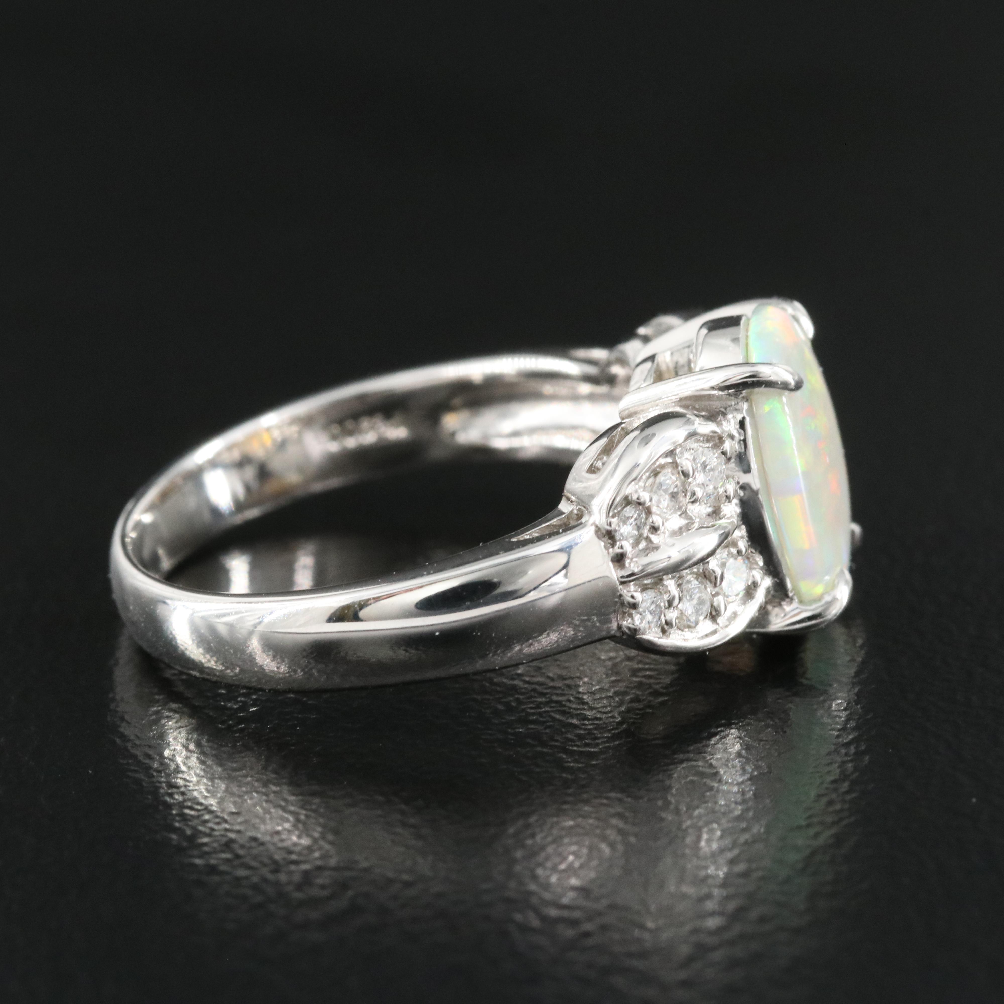 Platinum Opal and Diamond Ring