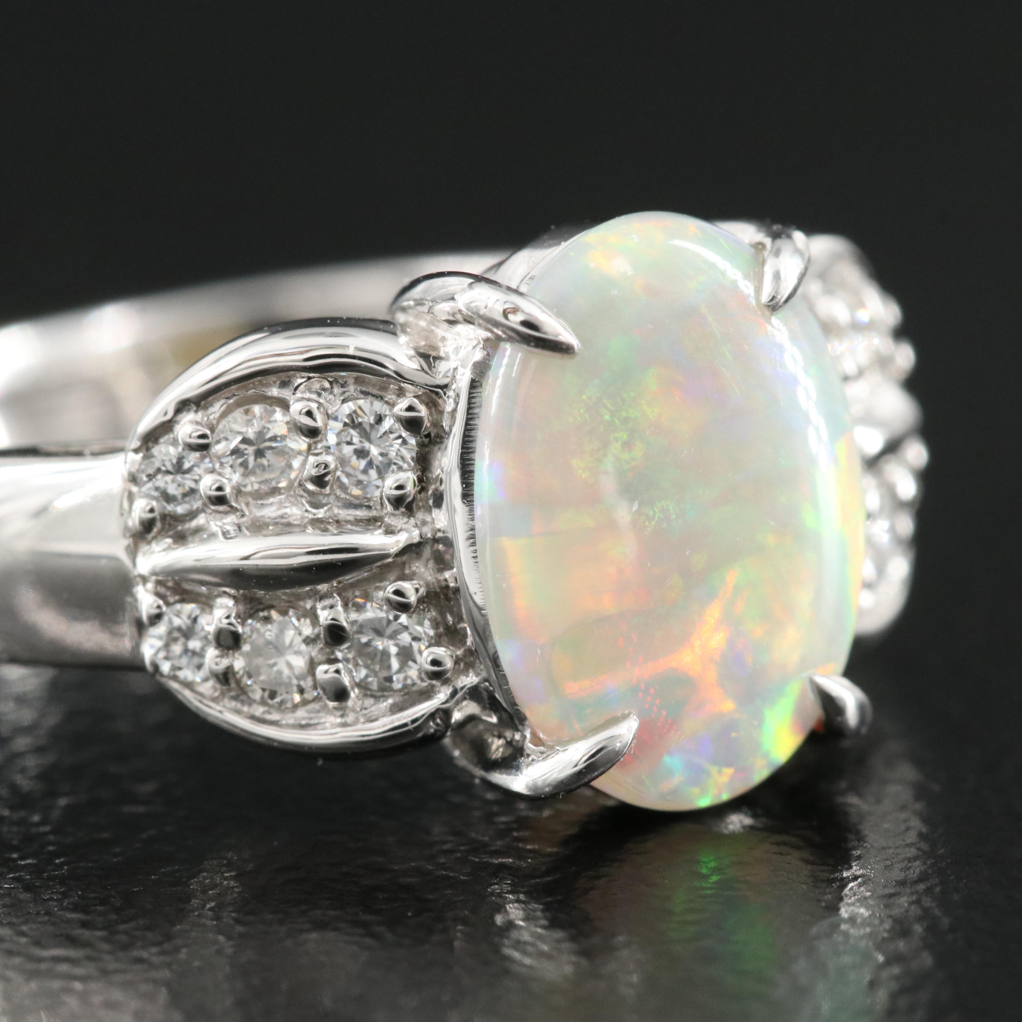Platinum Opal and Diamond Ring