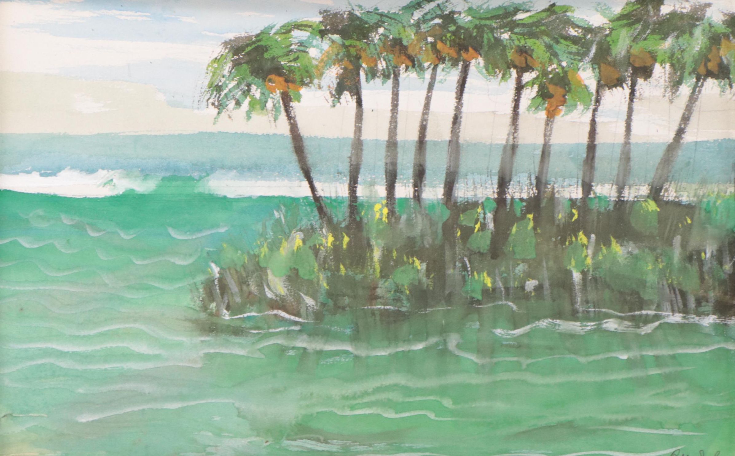 Tropical Coastal Landscape Watercolor Paintings
