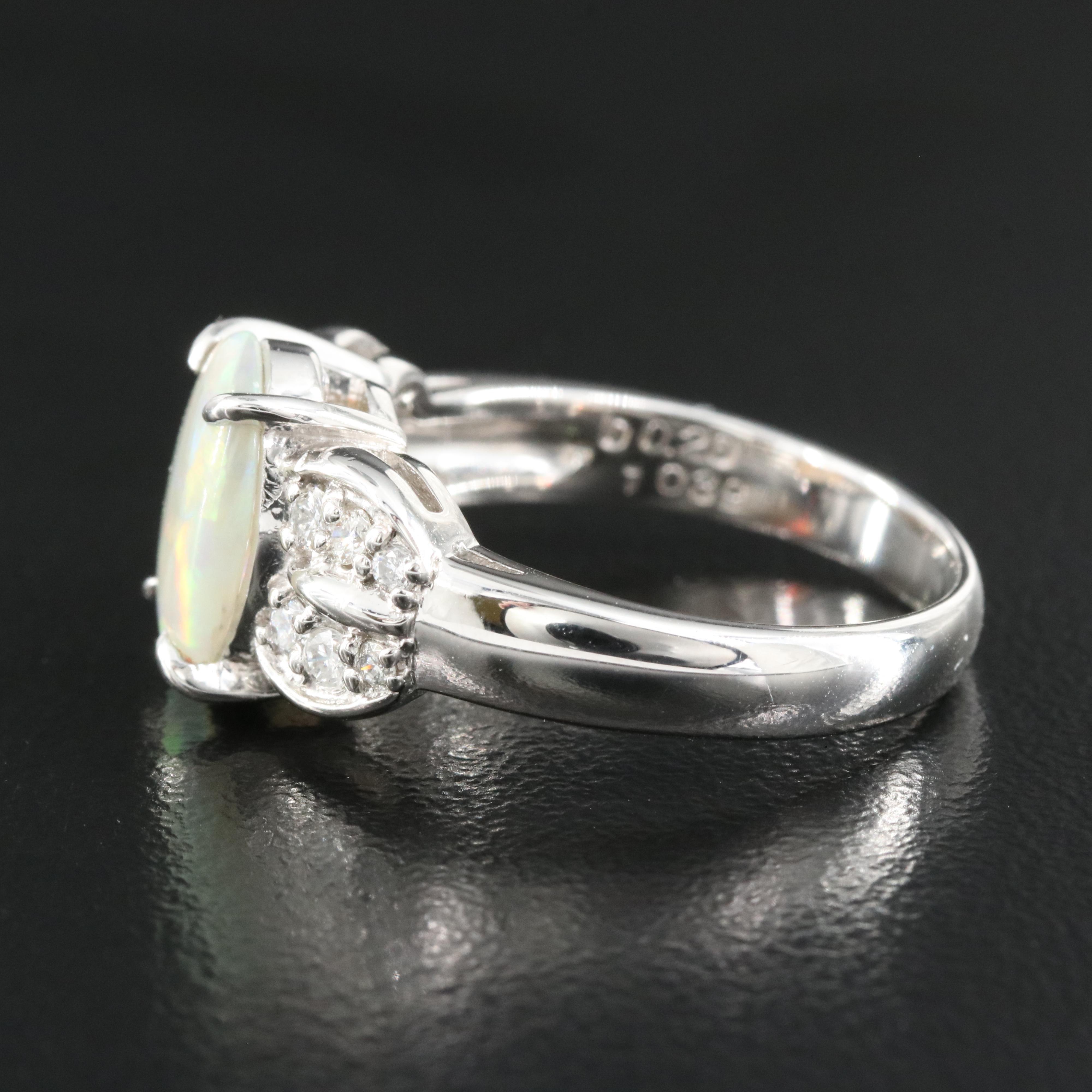 Platinum Opal and Diamond Ring