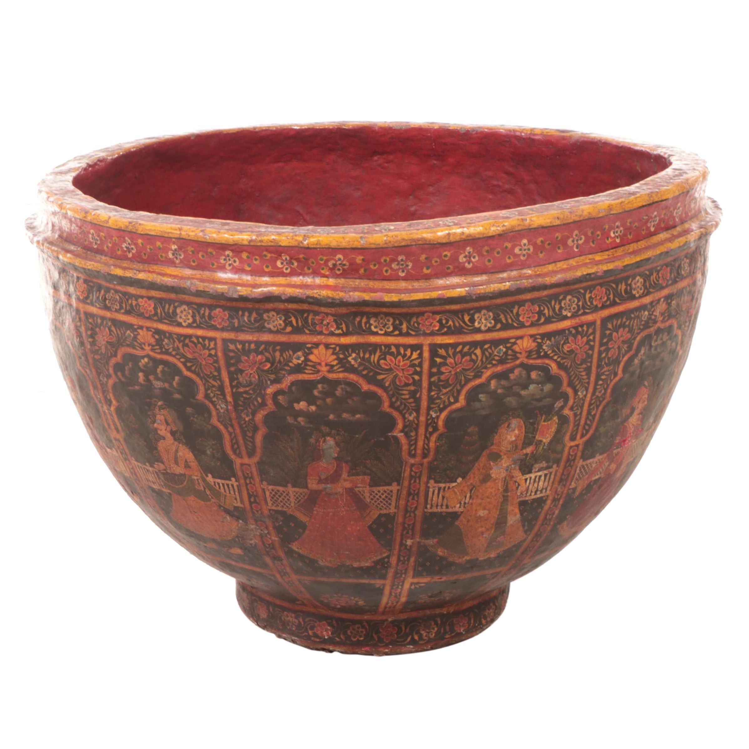 Large-Scale Handcrafted Indian Papier-mâché Bowl
