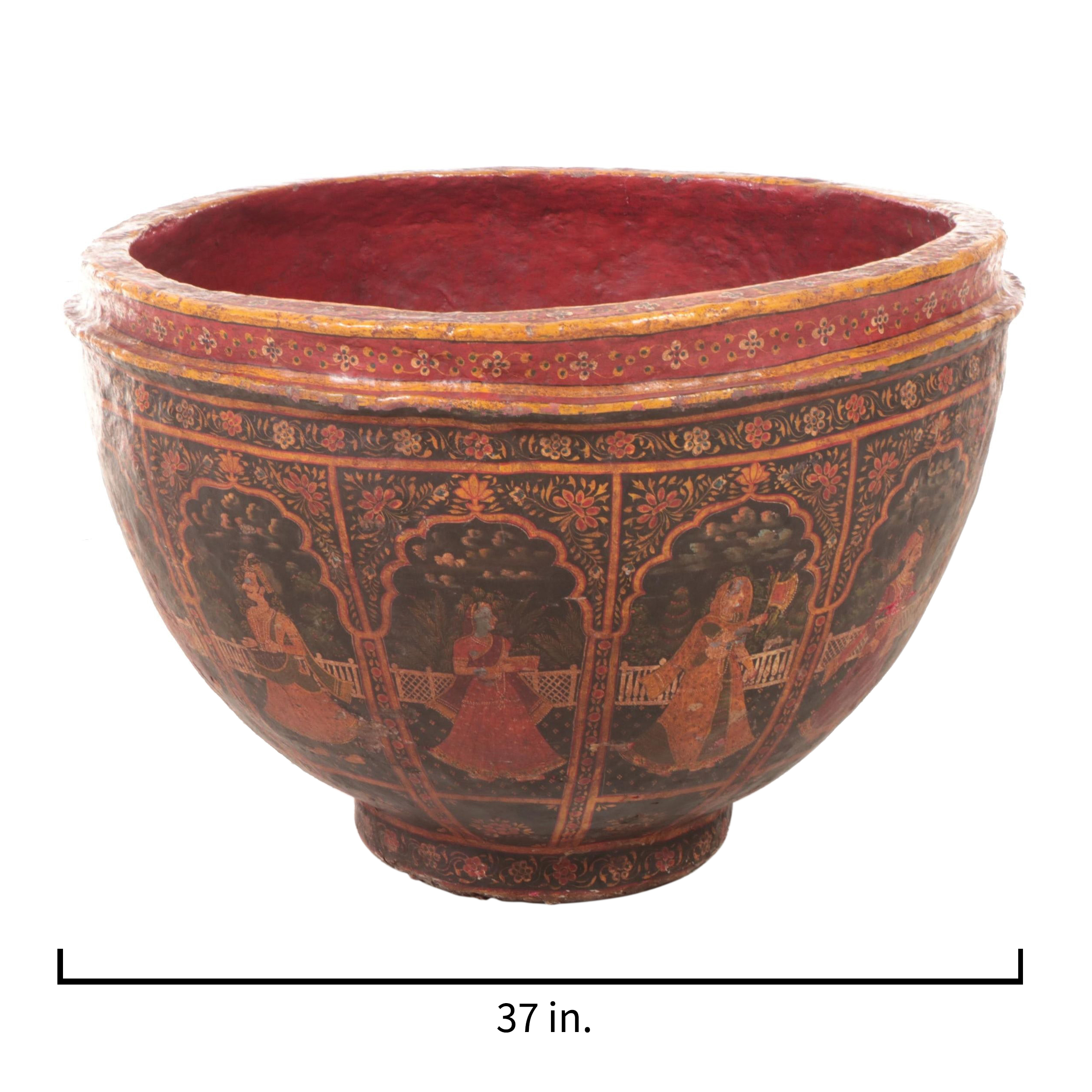 Large-Scale Handcrafted Indian Papier-mâché Bowl