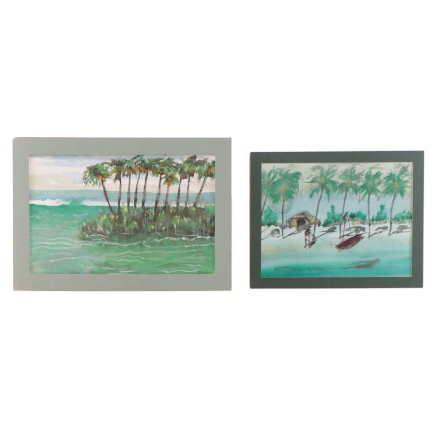 Tropical Coastal Landscape Watercolor Paintings