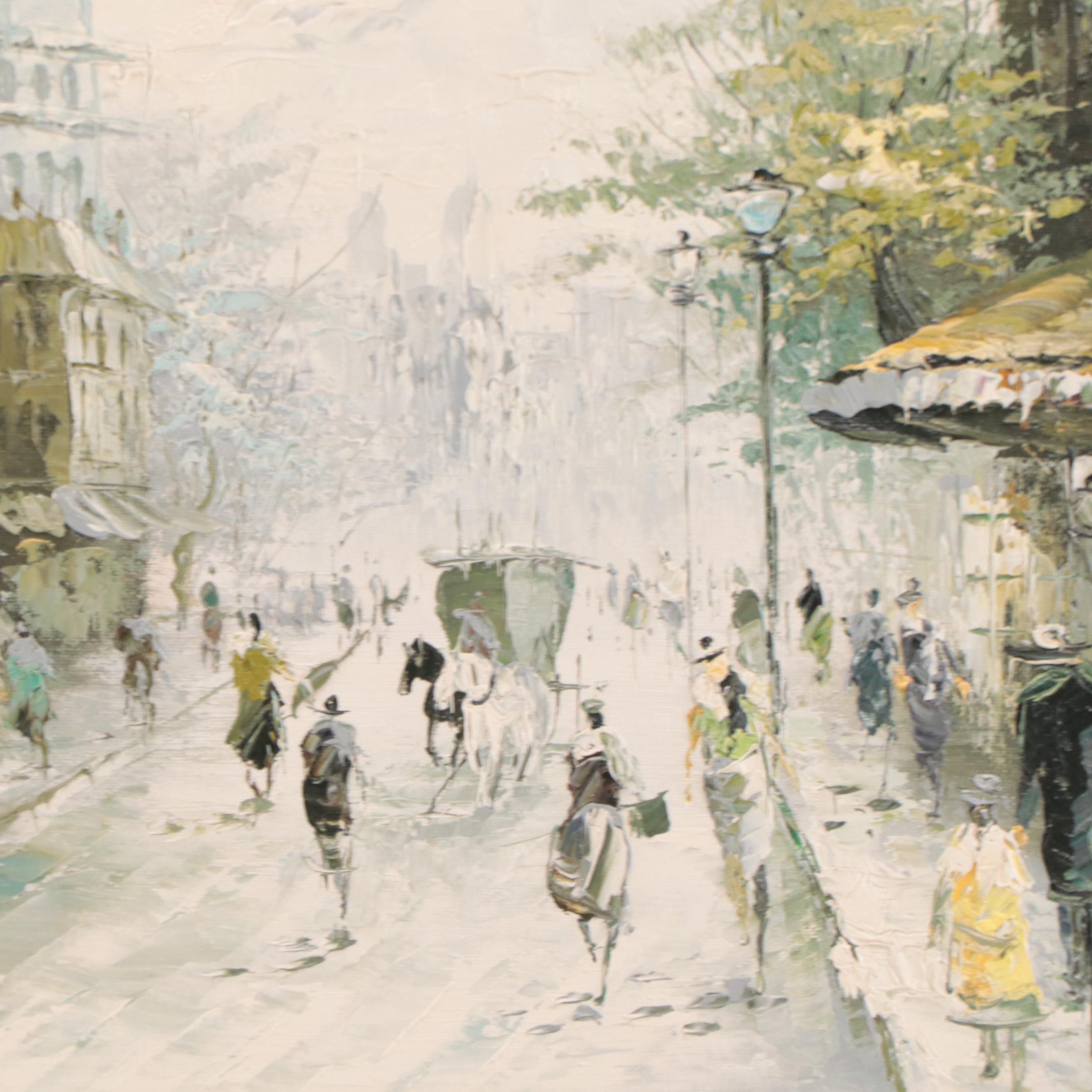W. Newton Parisian Street Scene Oil Painting